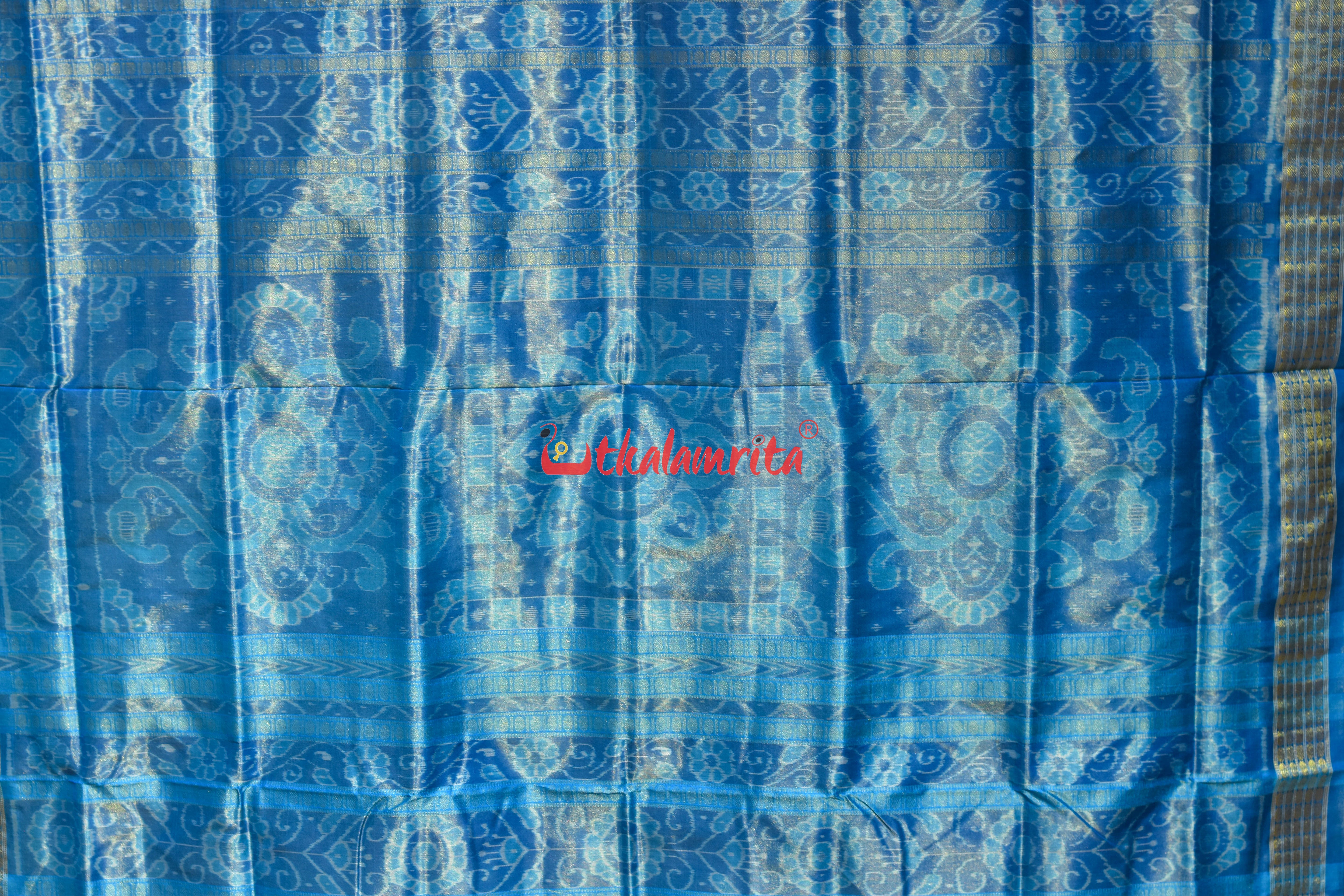 Red Blue Half Tissue Sambalpuri Silk Saree