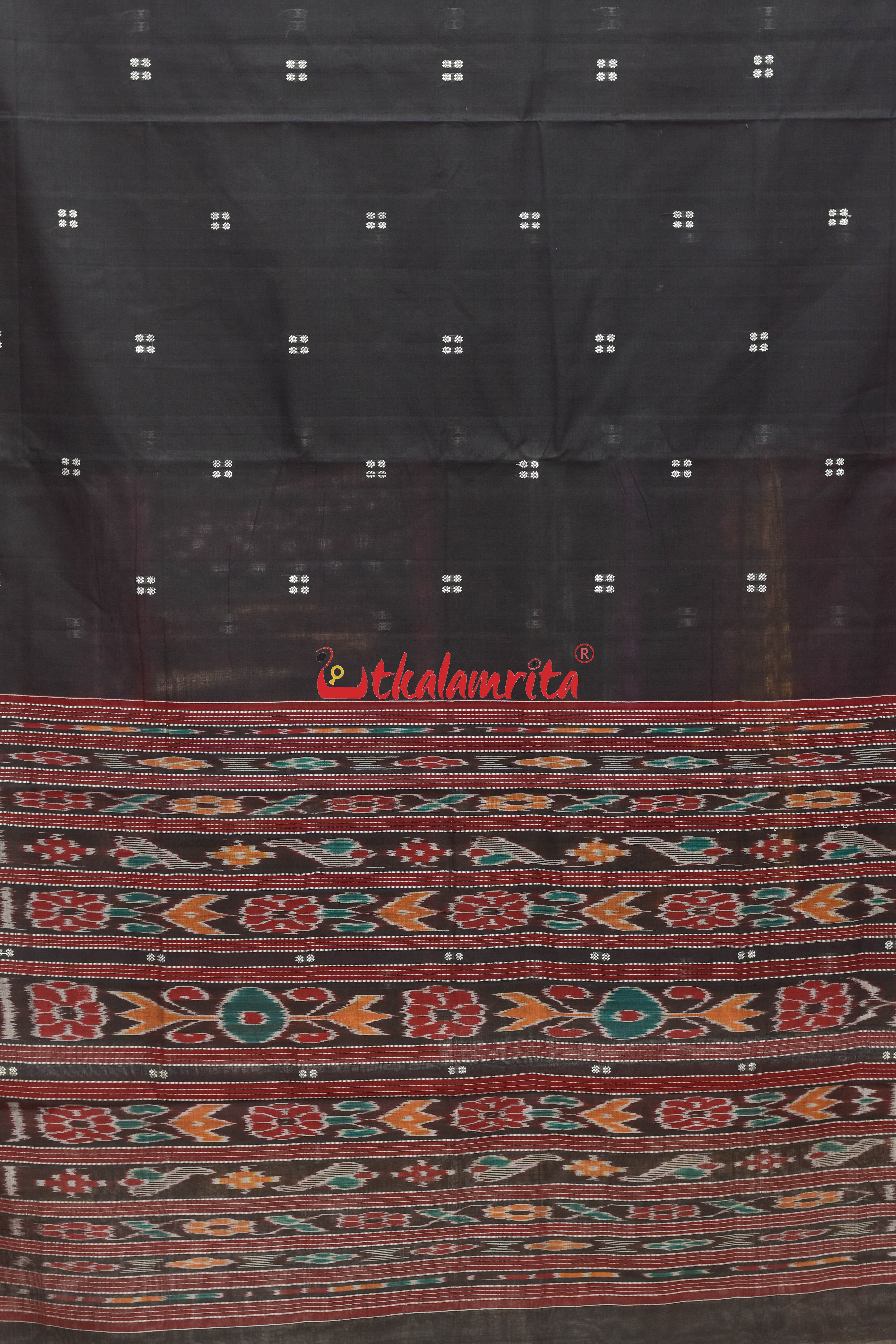 Black Red Pittala Single Cotton Saree