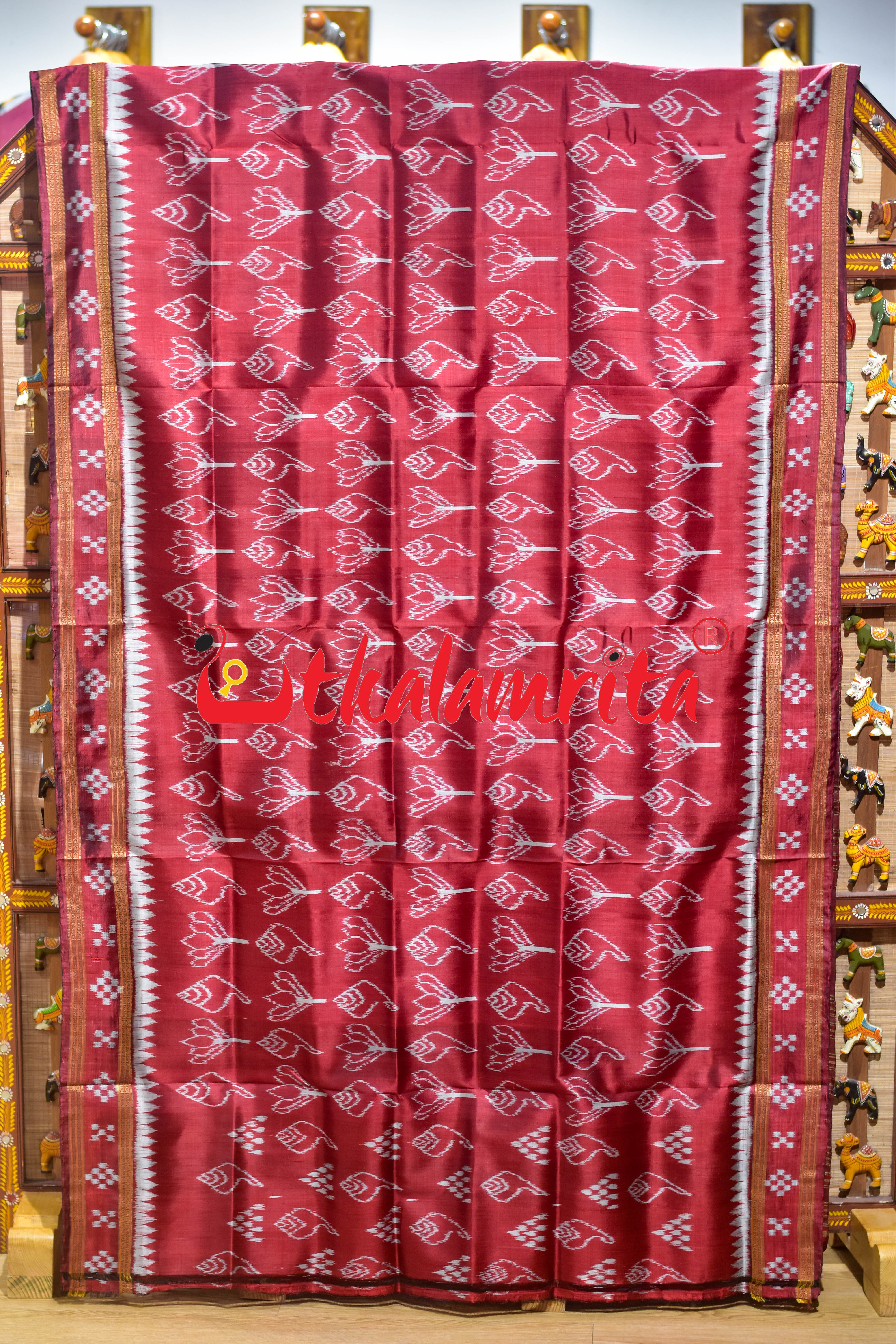 Red Sankha Padma Pasapali Border Khandua Silk Saree