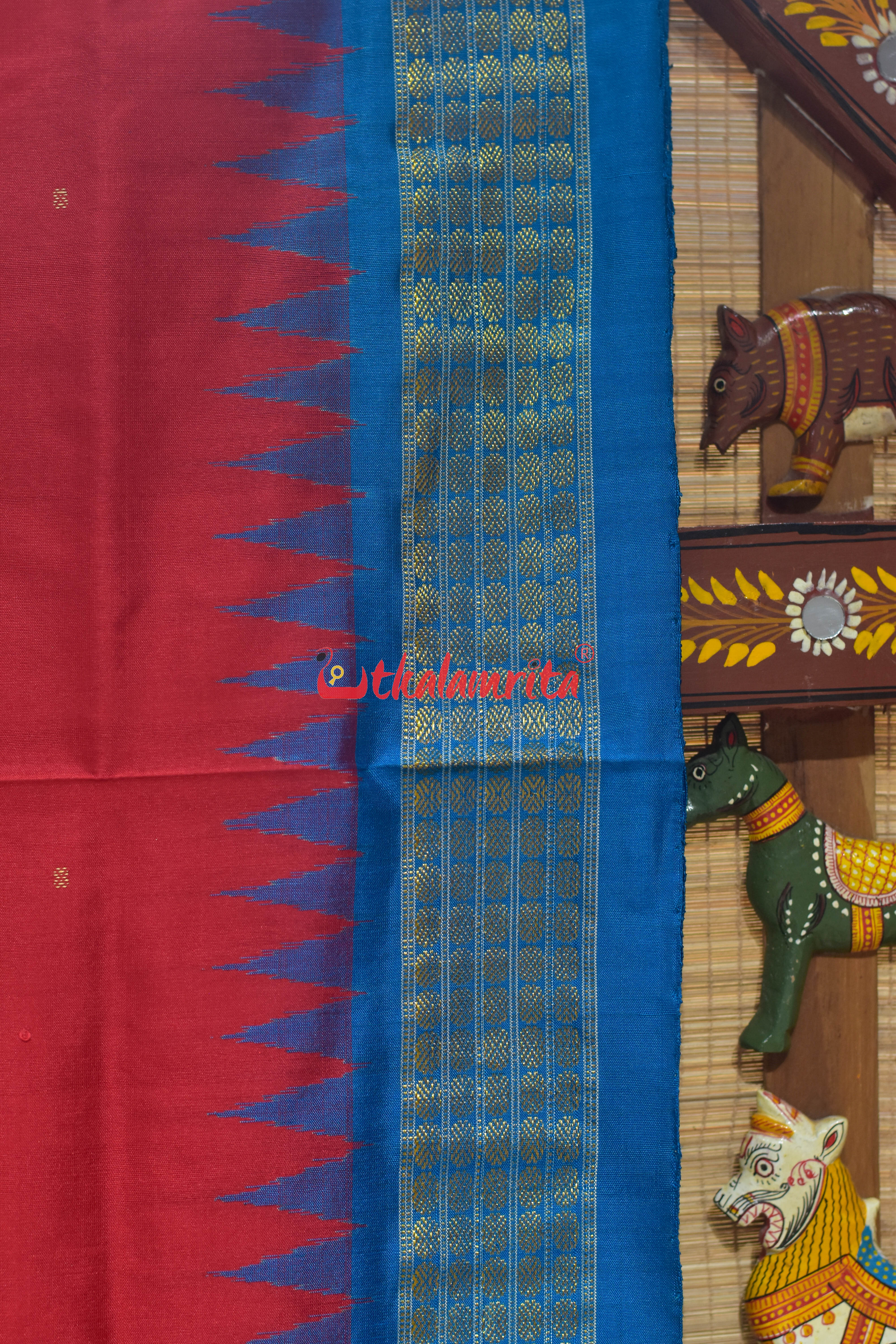 Red Blue Half Tissue Sambalpuri Silk Saree