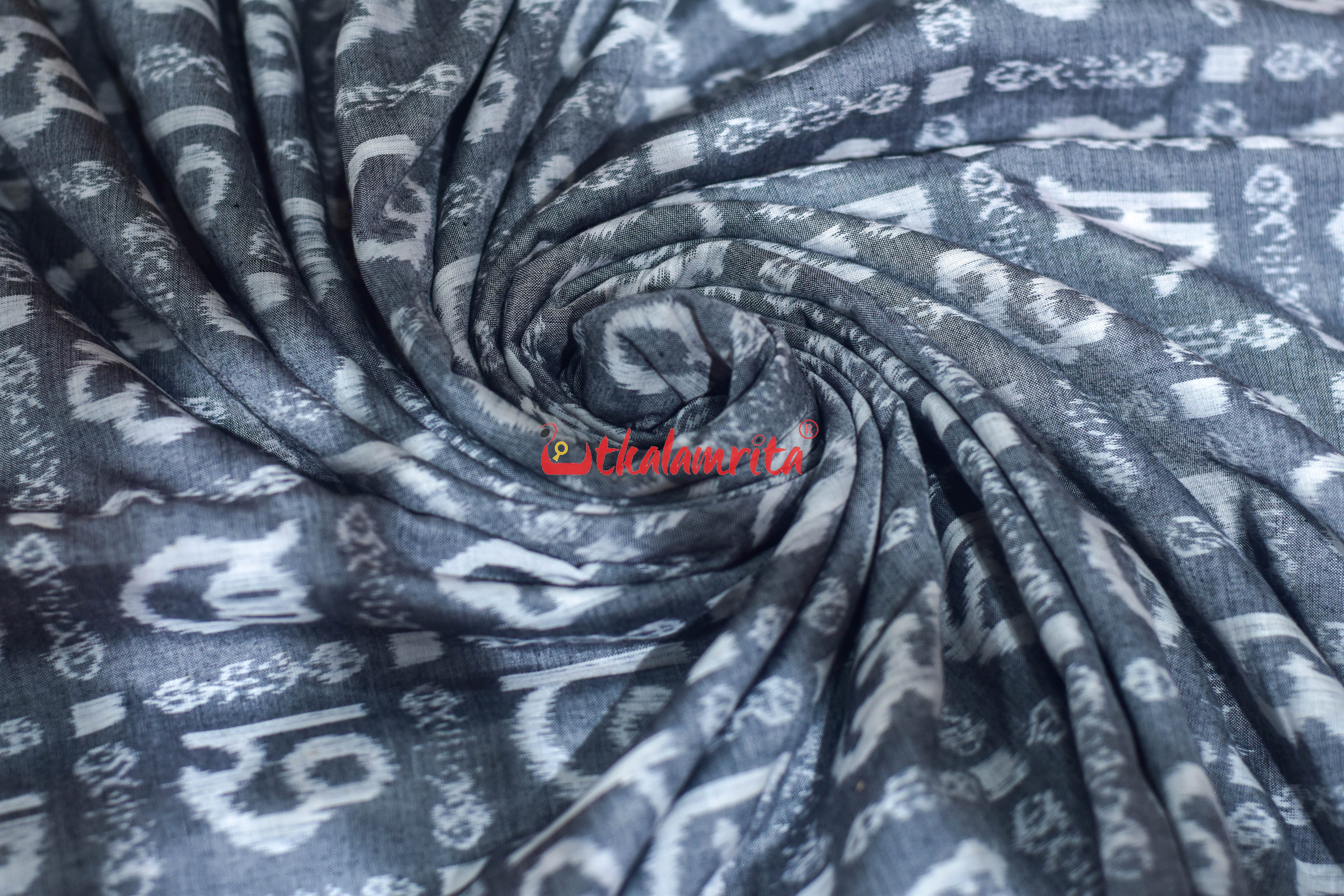 Grey Odia Alphabet Sambalpuri Cotton (Fabric)