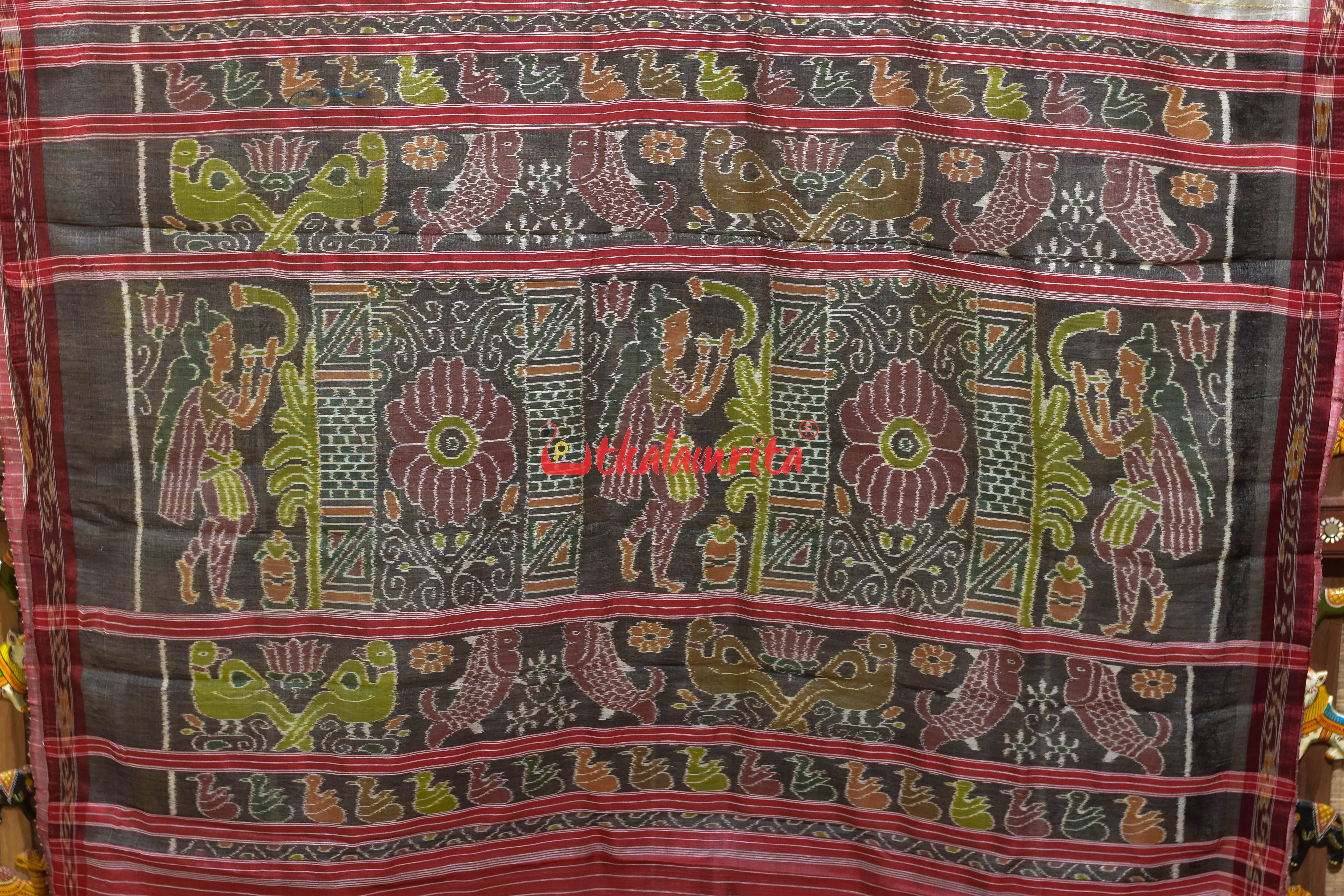 Off White Eri Mulberry Animal Anchal Khandua Silk Saree