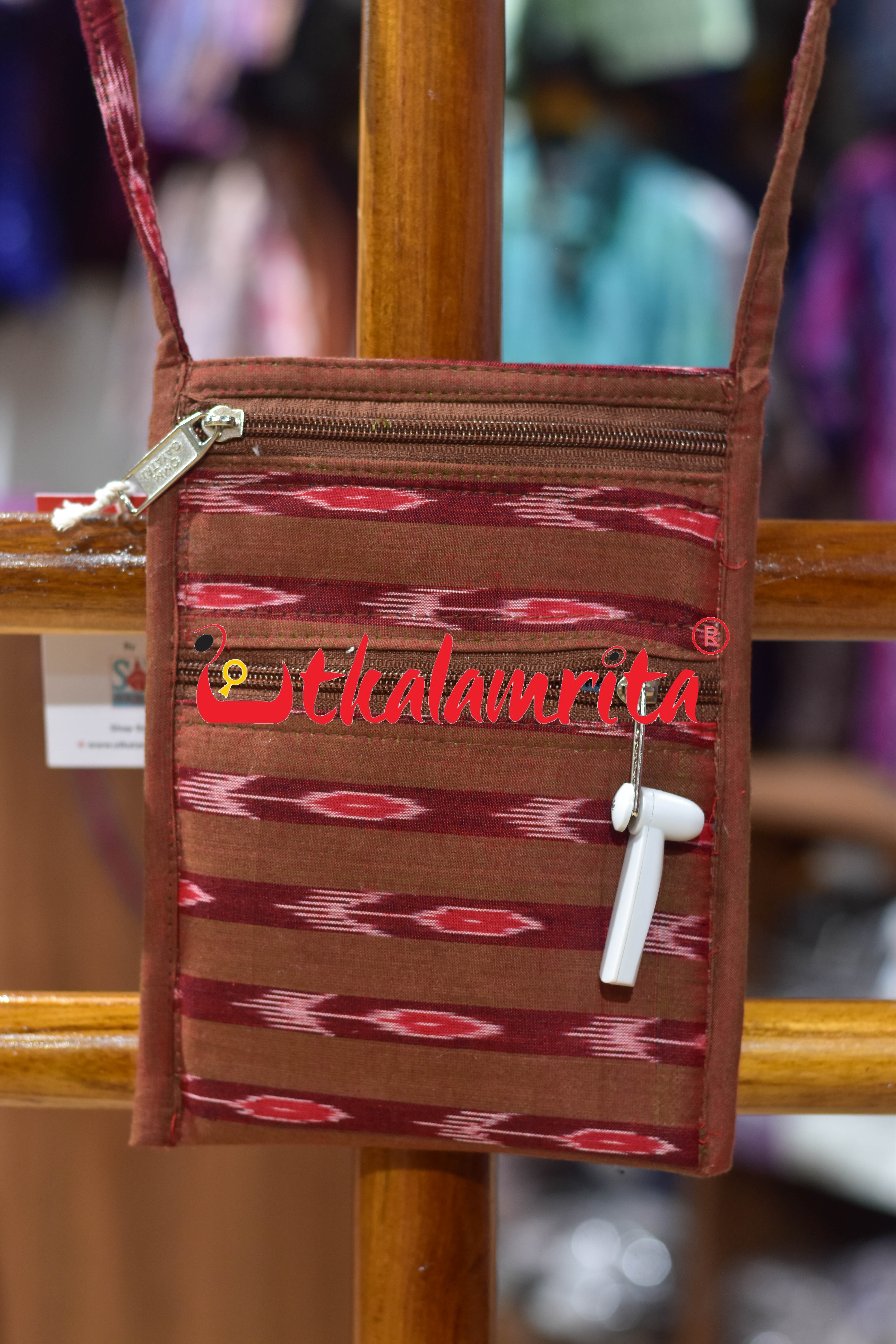 Rust with Red Stripes Labanga Bandha Mobile Sling Bag