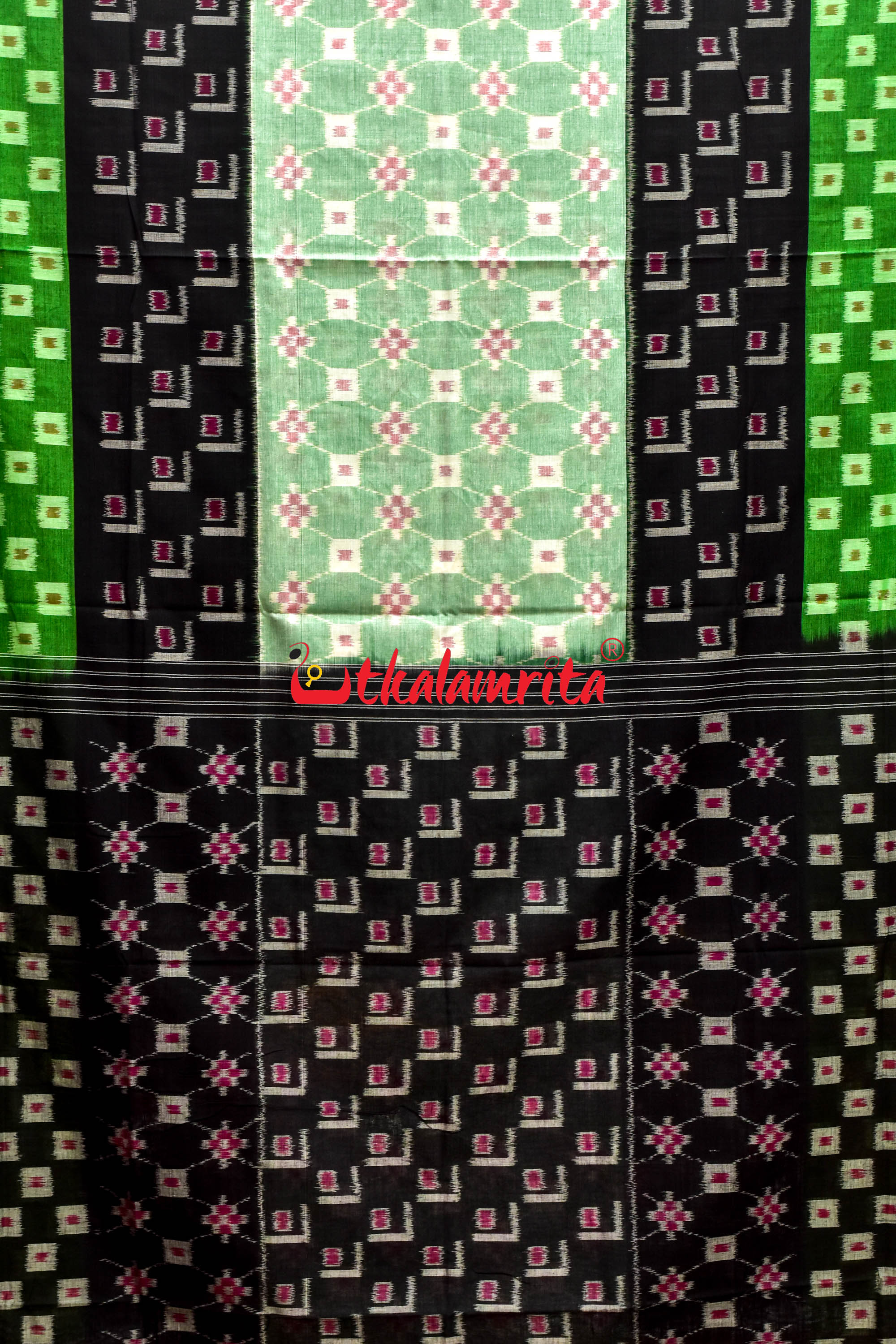 5D Green Middle Chain Khandua Cotton Saree