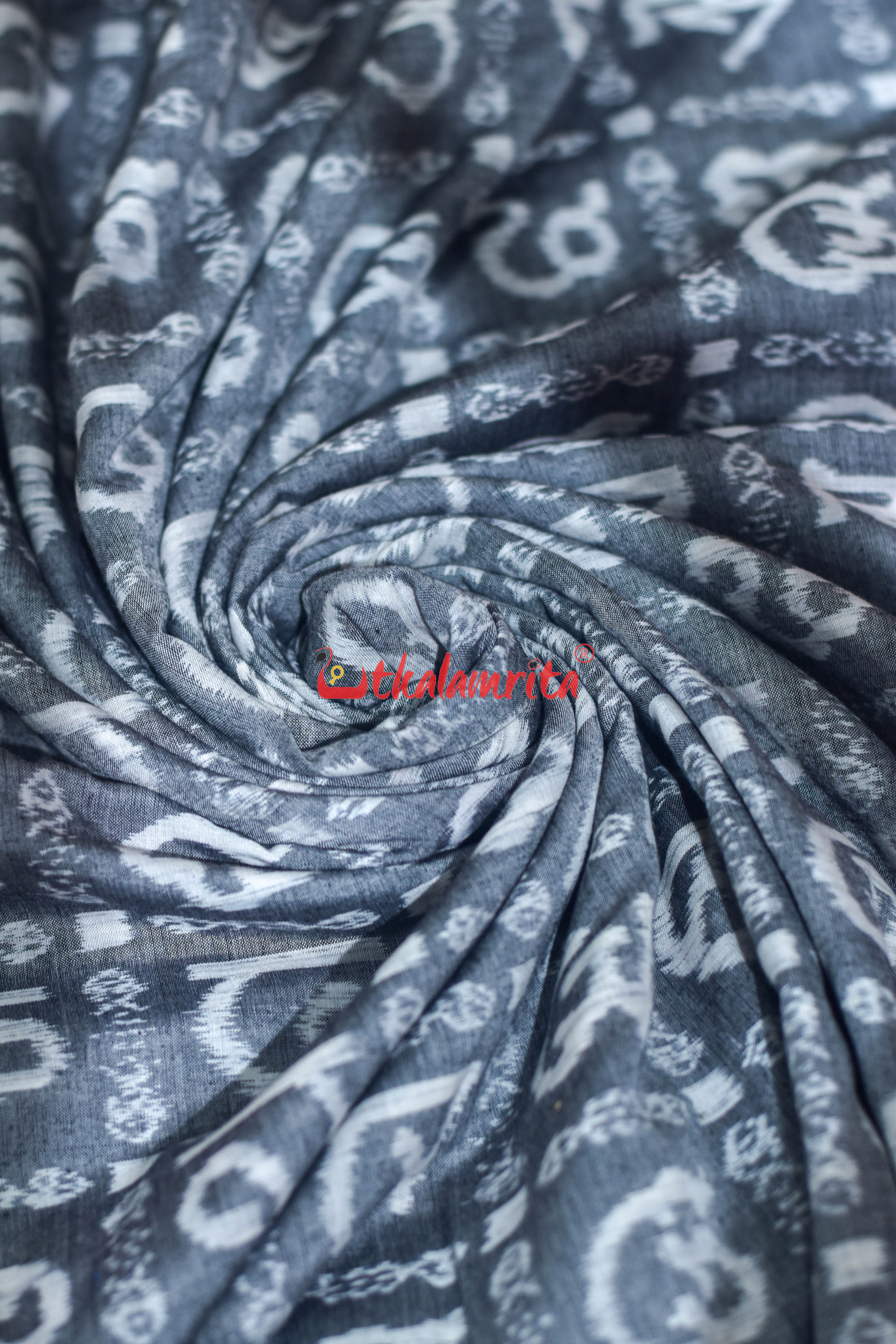 Grey Odia Alphabet Sambalpuri Cotton (Fabric)