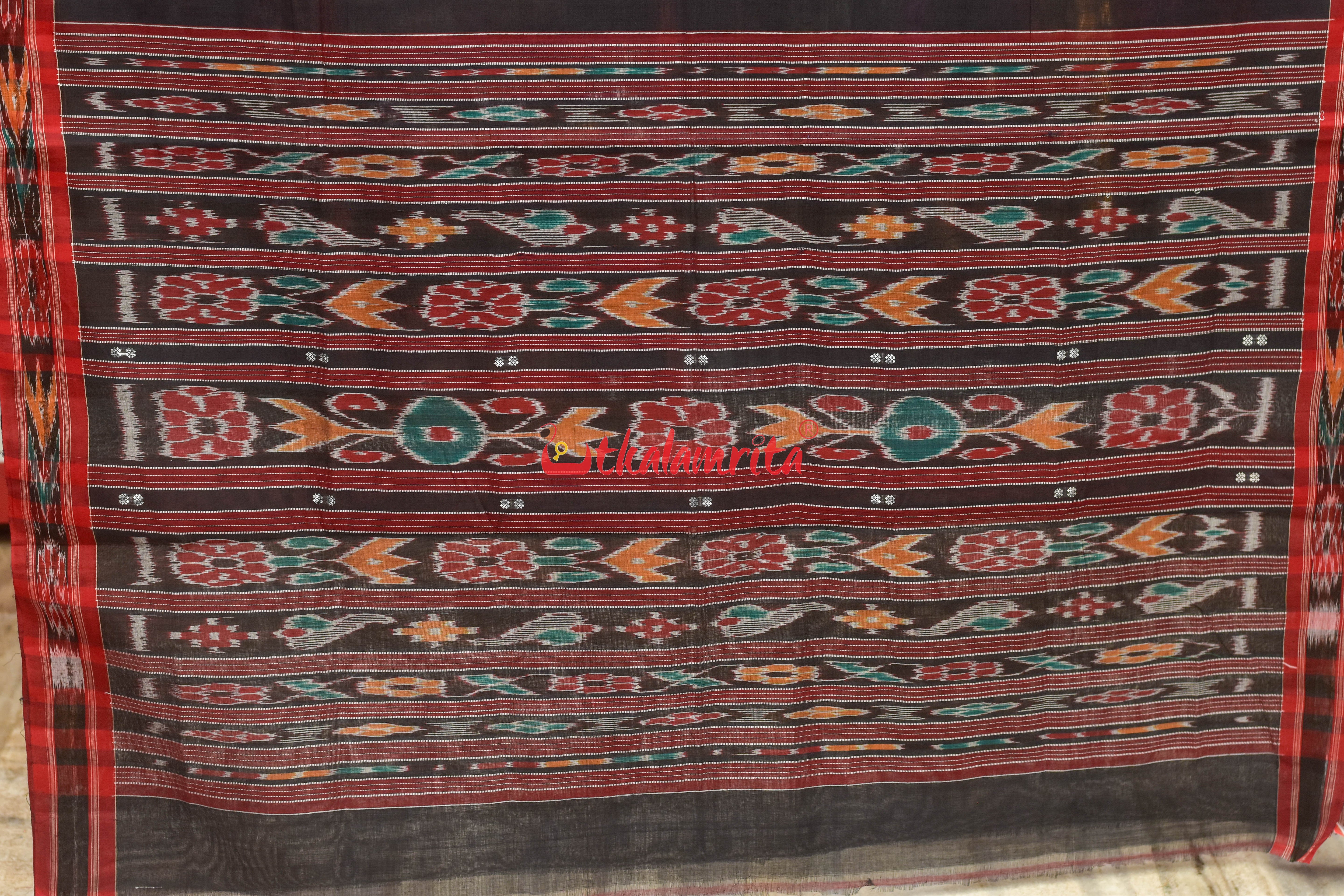 Black Red Pittala Single Cotton Saree