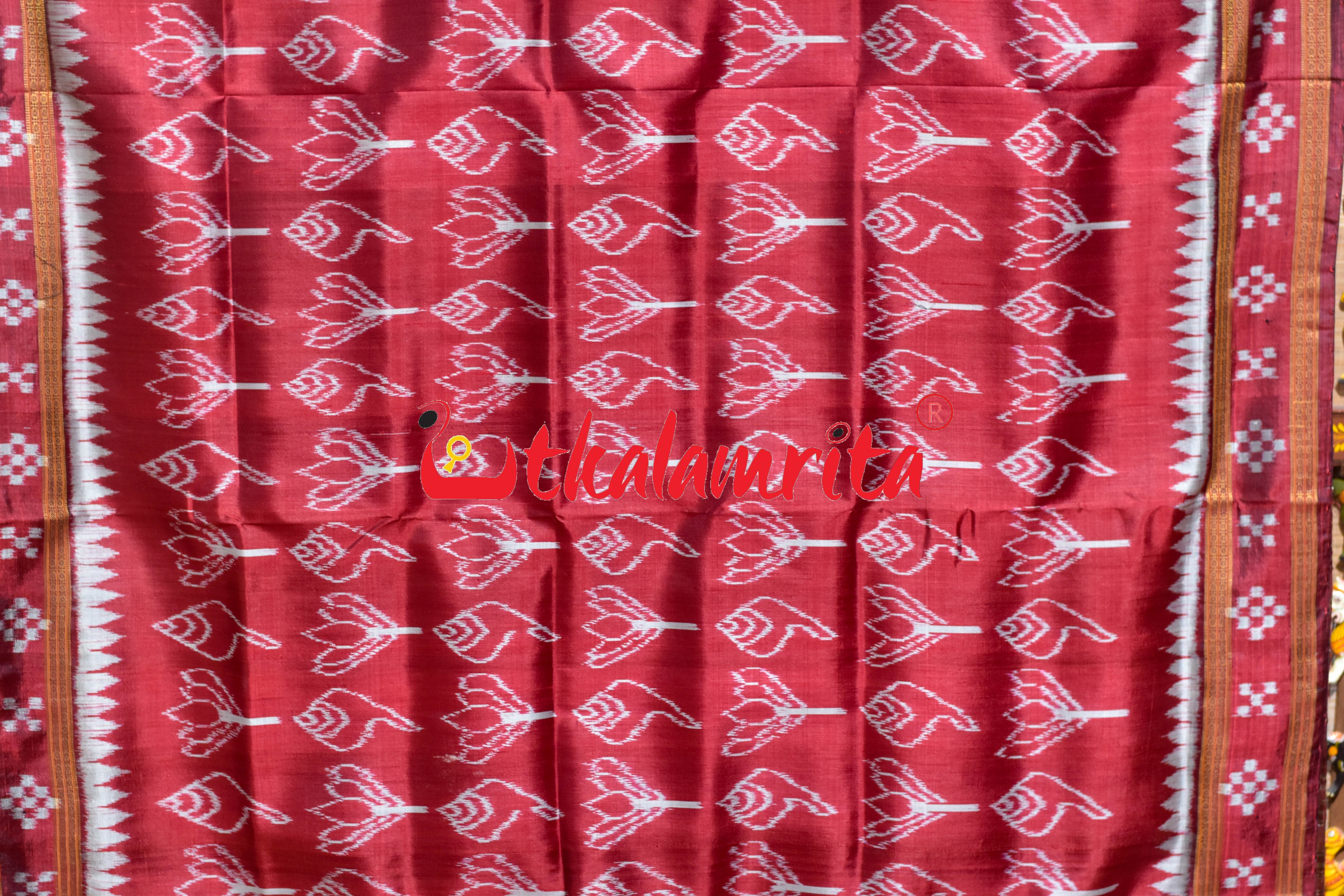 Red Sankha Padma Pasapali Border Khandua Silk Saree