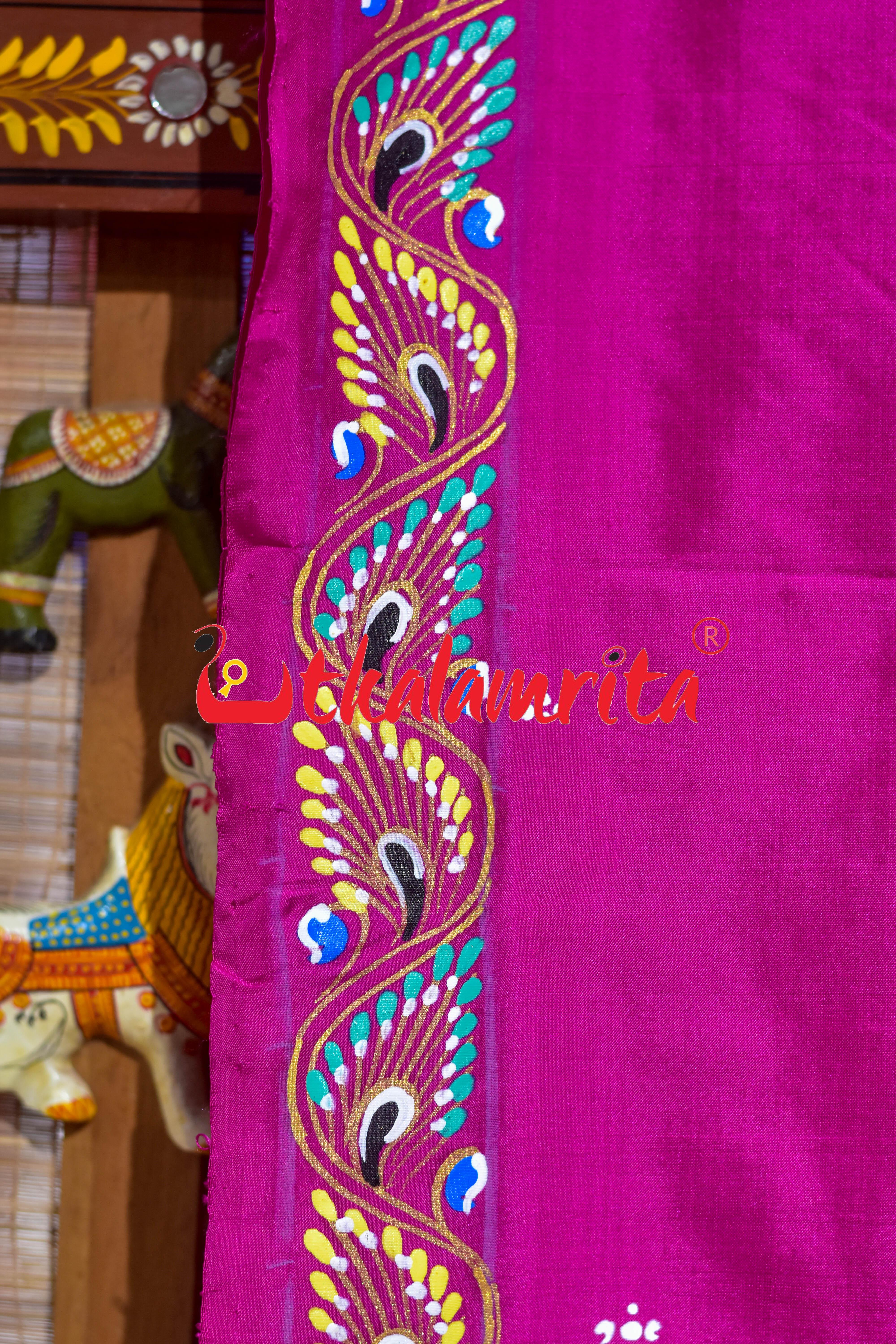 Pink Holi Theme Pattachitra Silk Saree