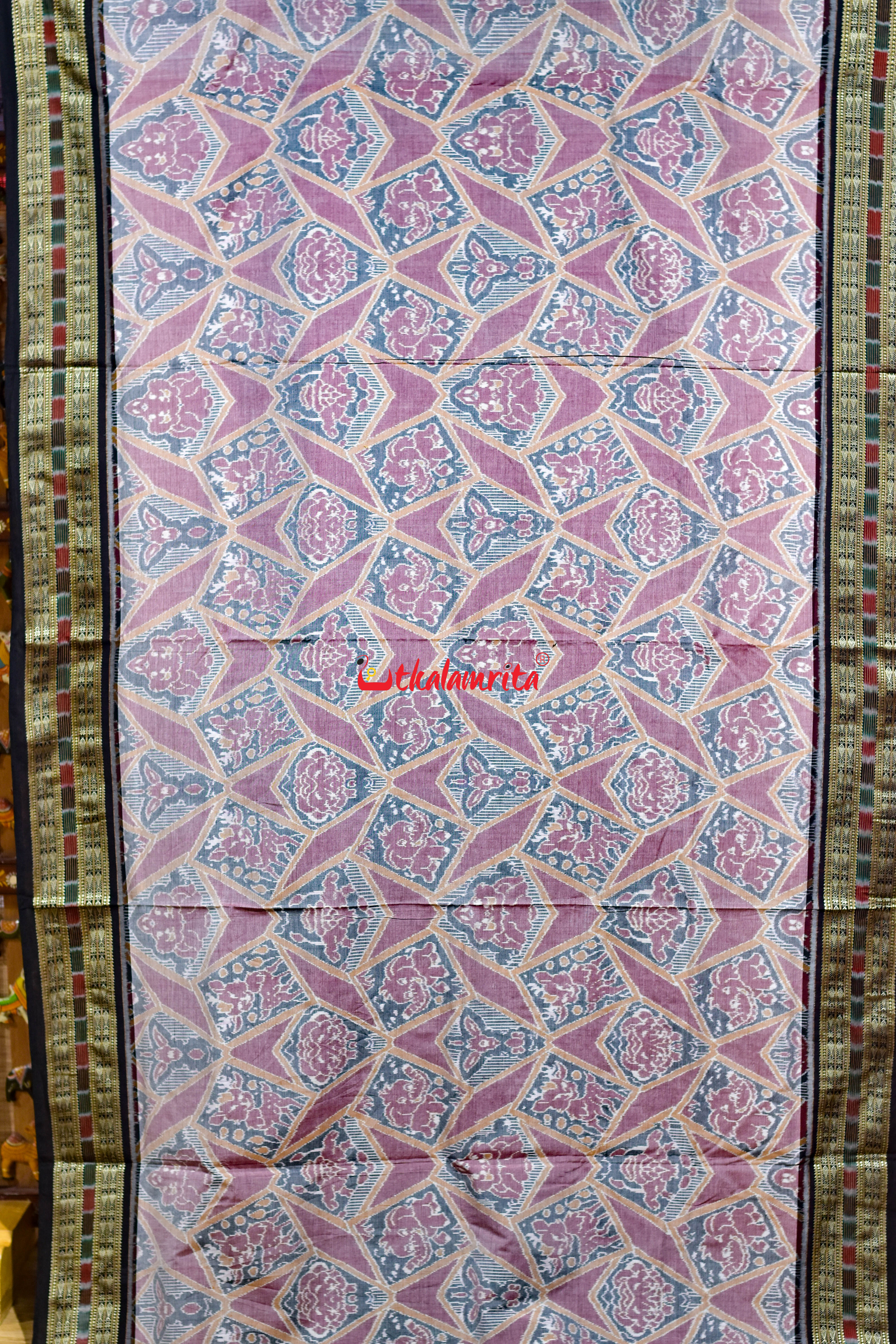 Pink Black baby Elephant Sambalpuri Cotton Saree