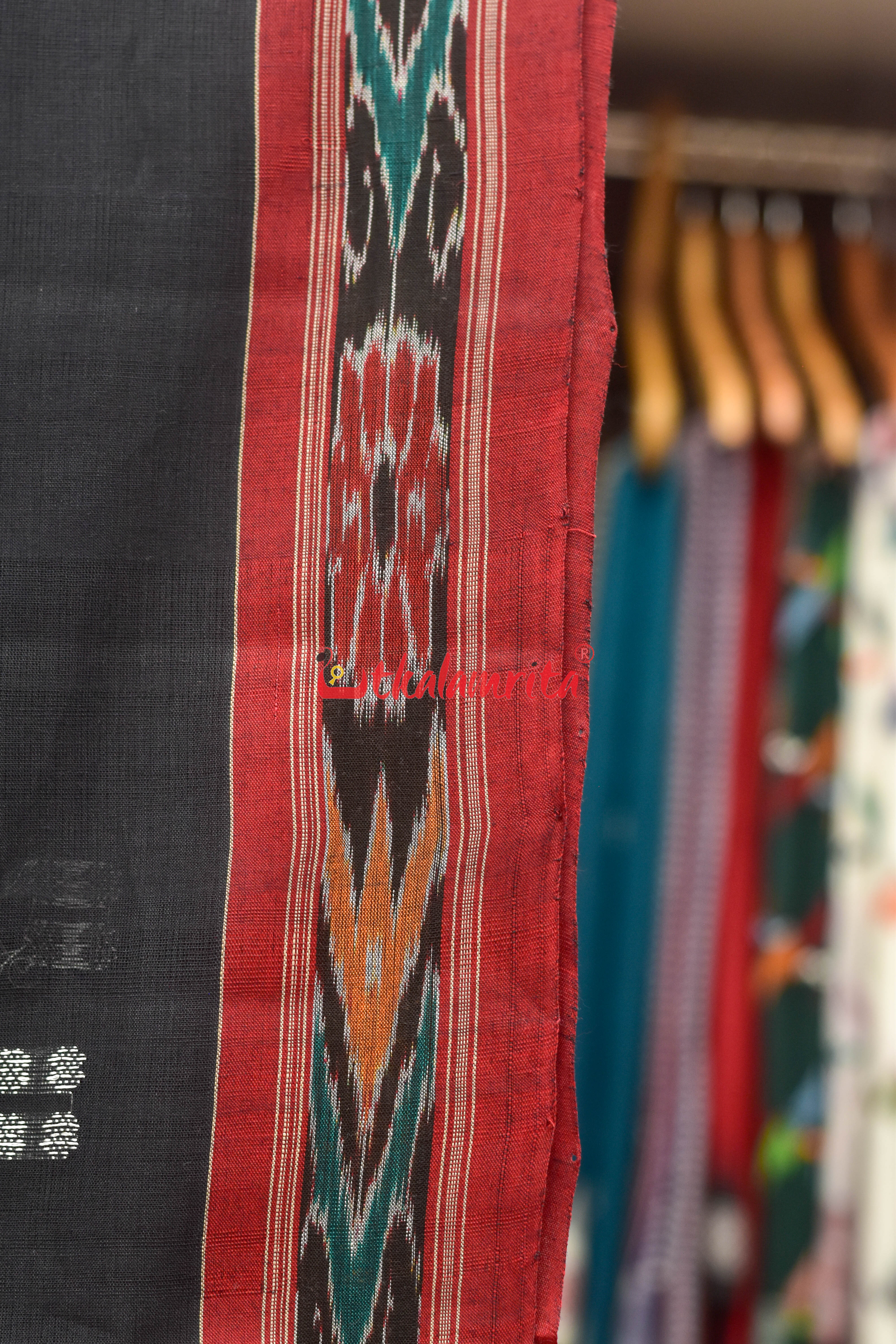 Black Red Pittala Single Cotton Saree