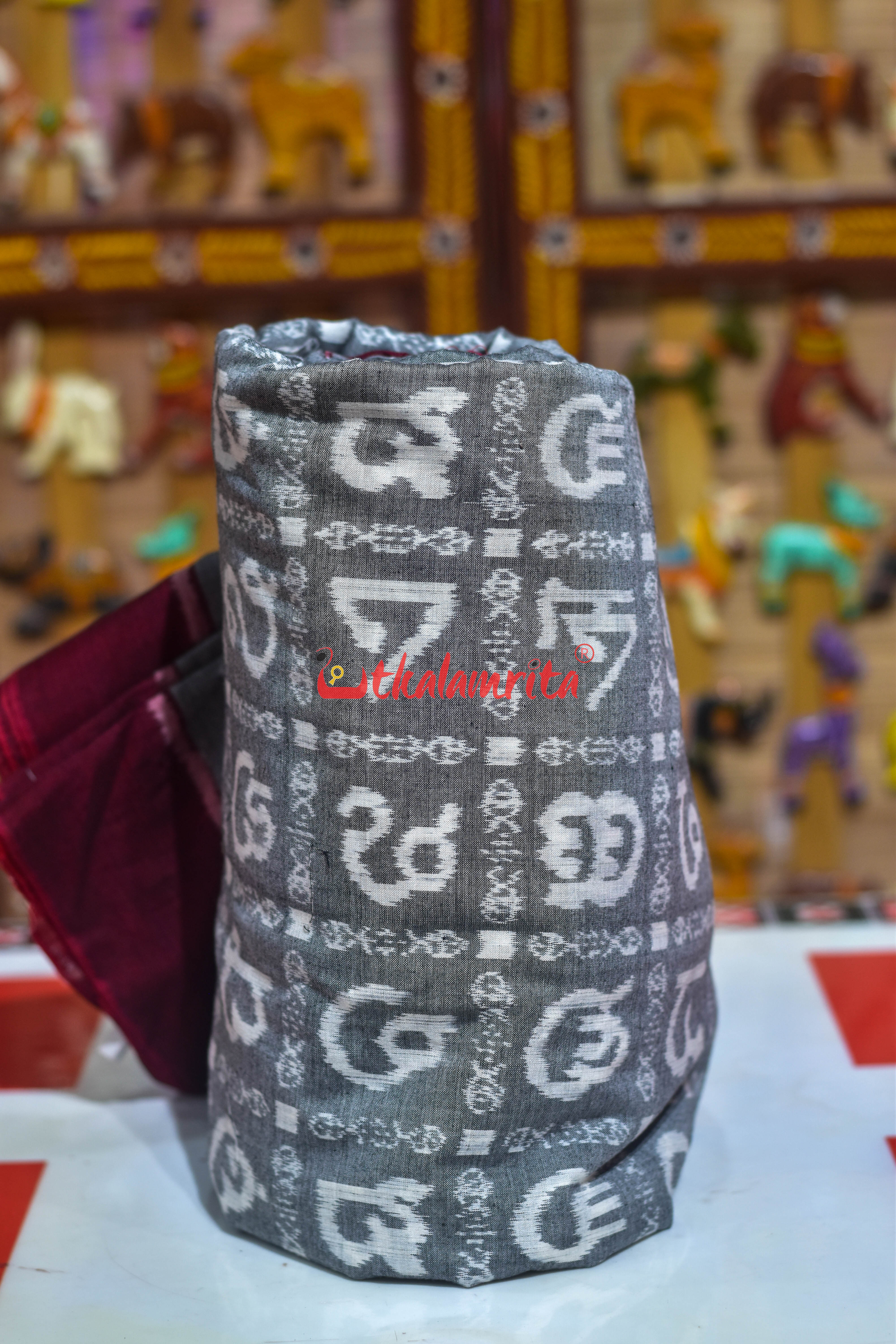 Grey Odia Alphabet Sambalpuri Cotton (Fabric)