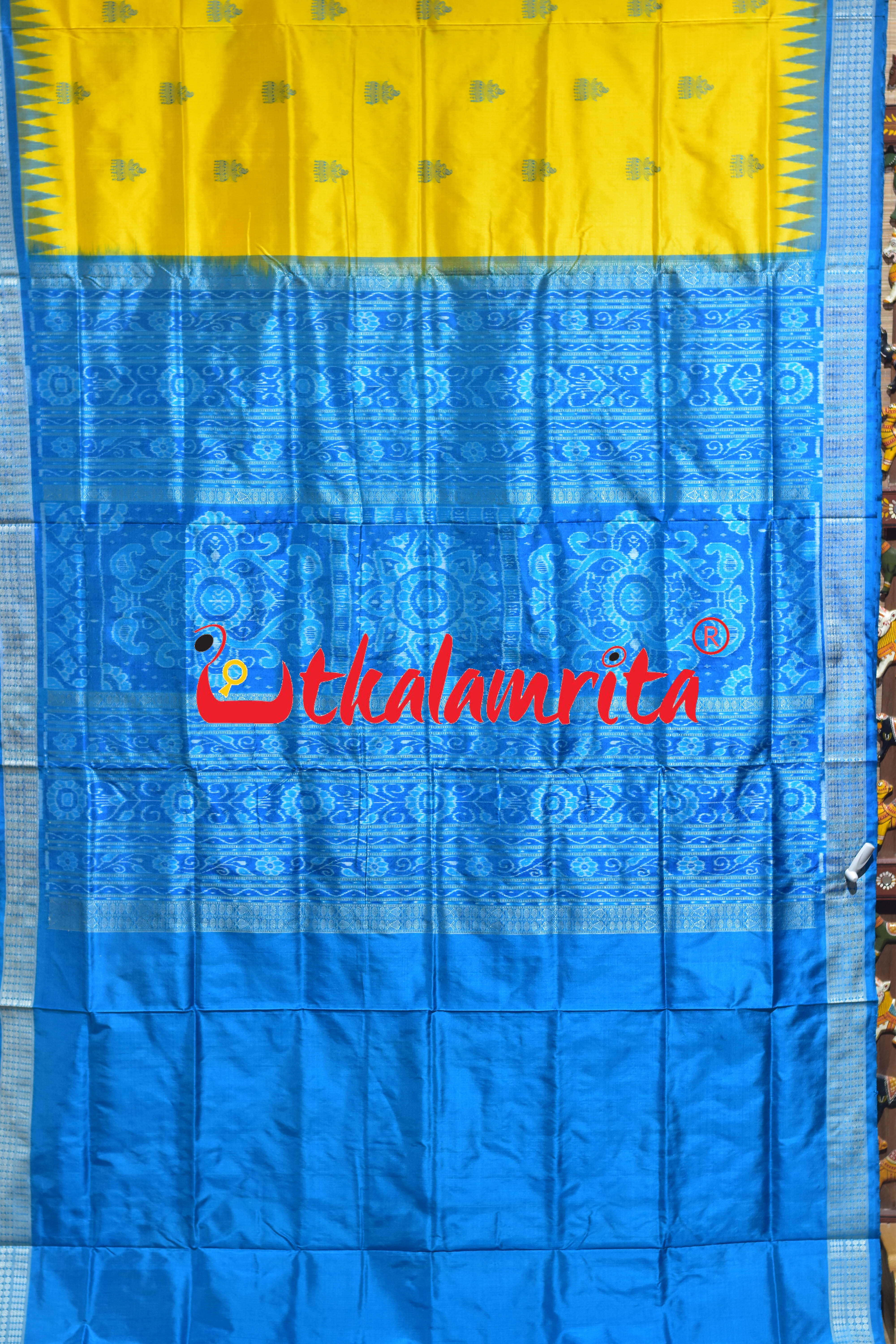Yellow Copper Sulphate Jhumka Bomkai Silk Saree