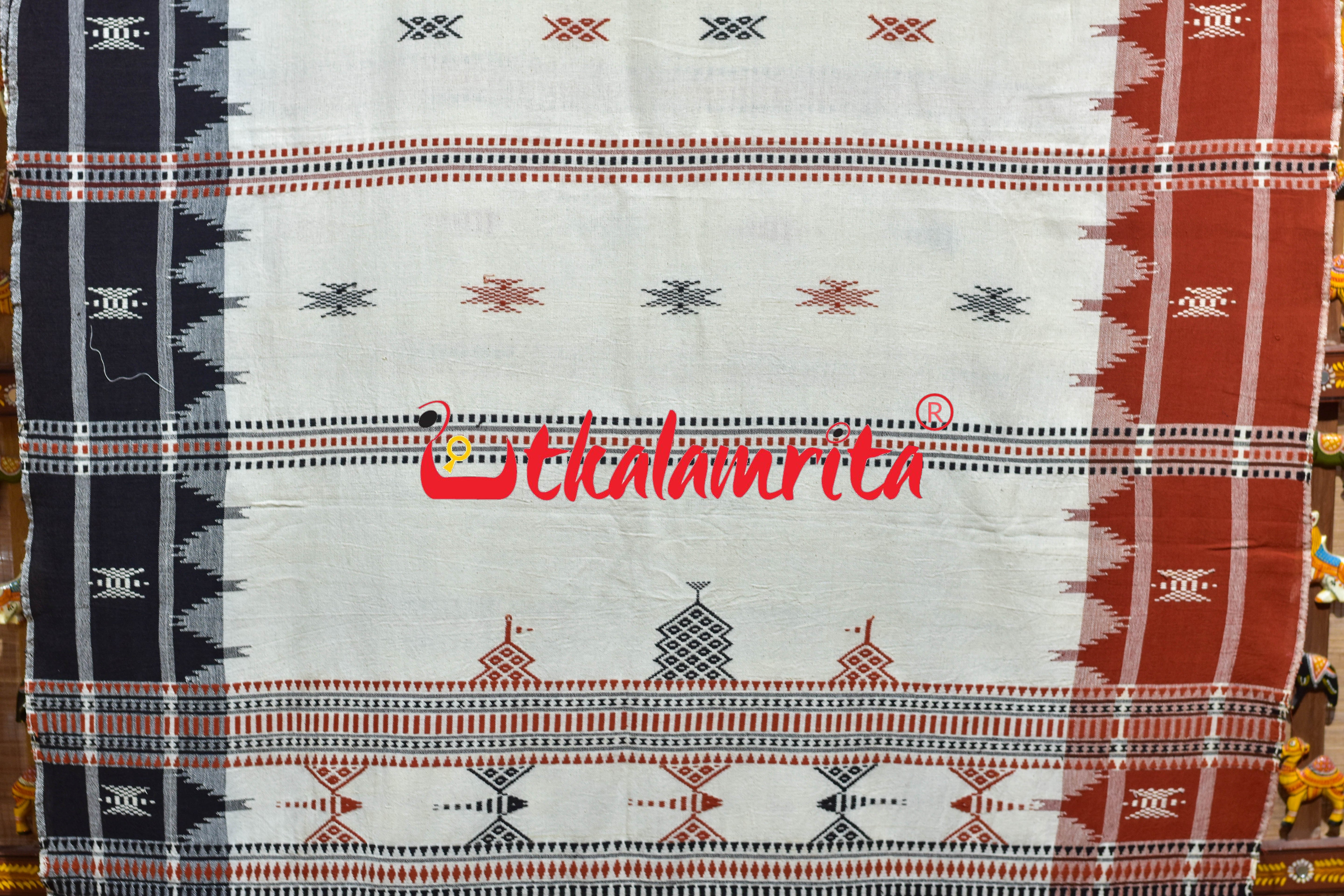 Off White Black Temple Design Kotpad Cotton Saree