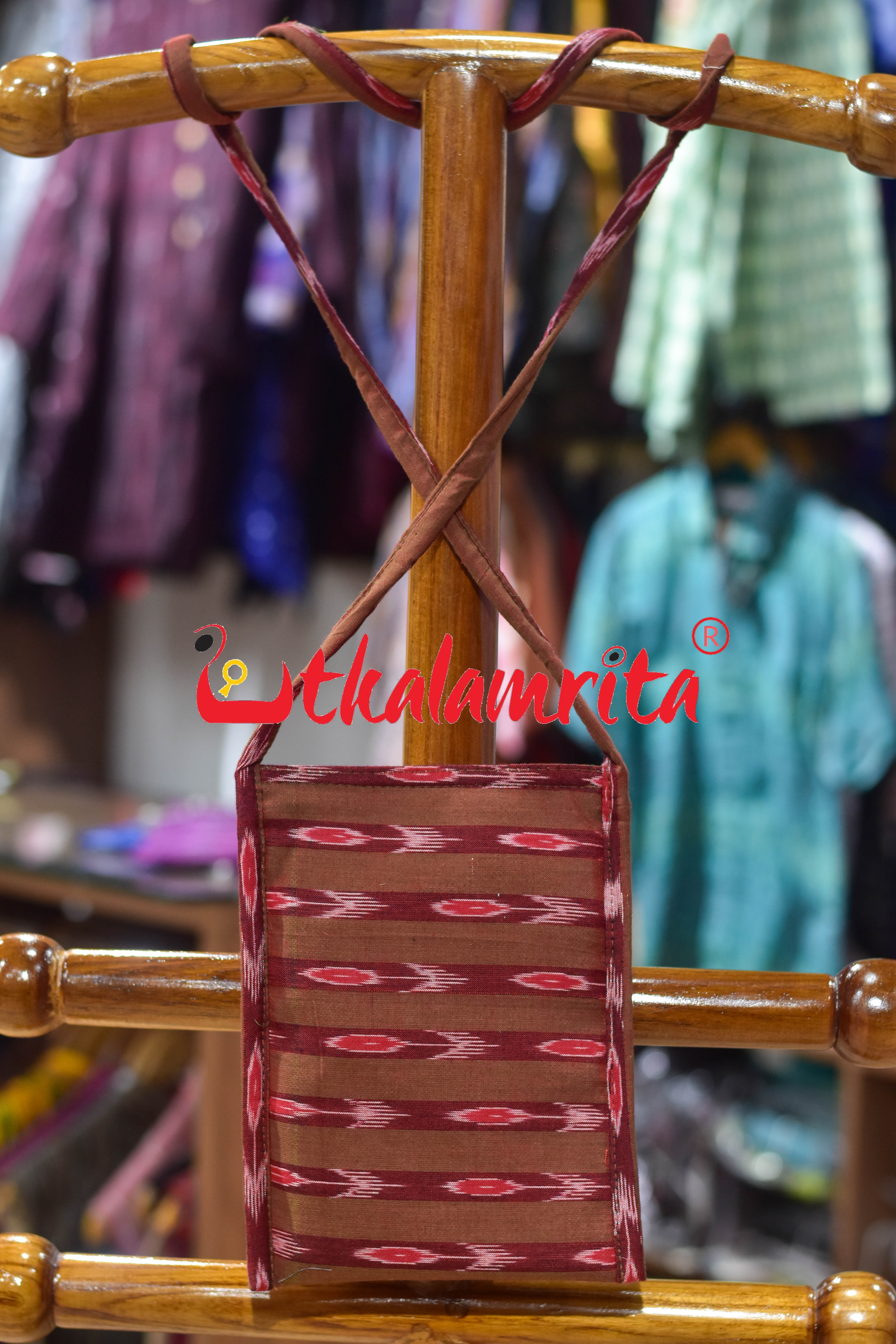 Rust with Red Stripes Labanga Bandha Mobile Sling Bag