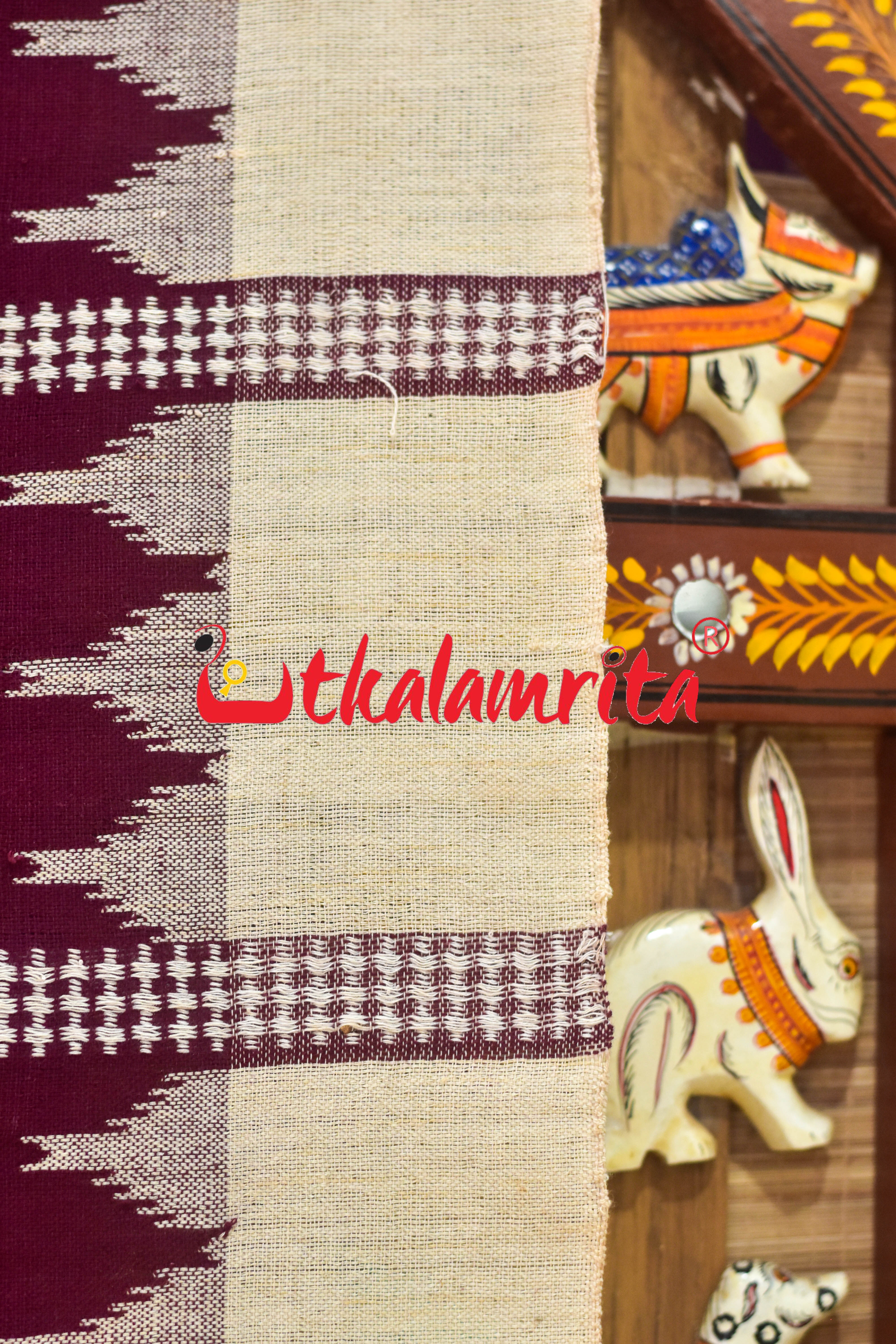 Maroon with Black Stripes Adibasi Kotpad (Dupatta)