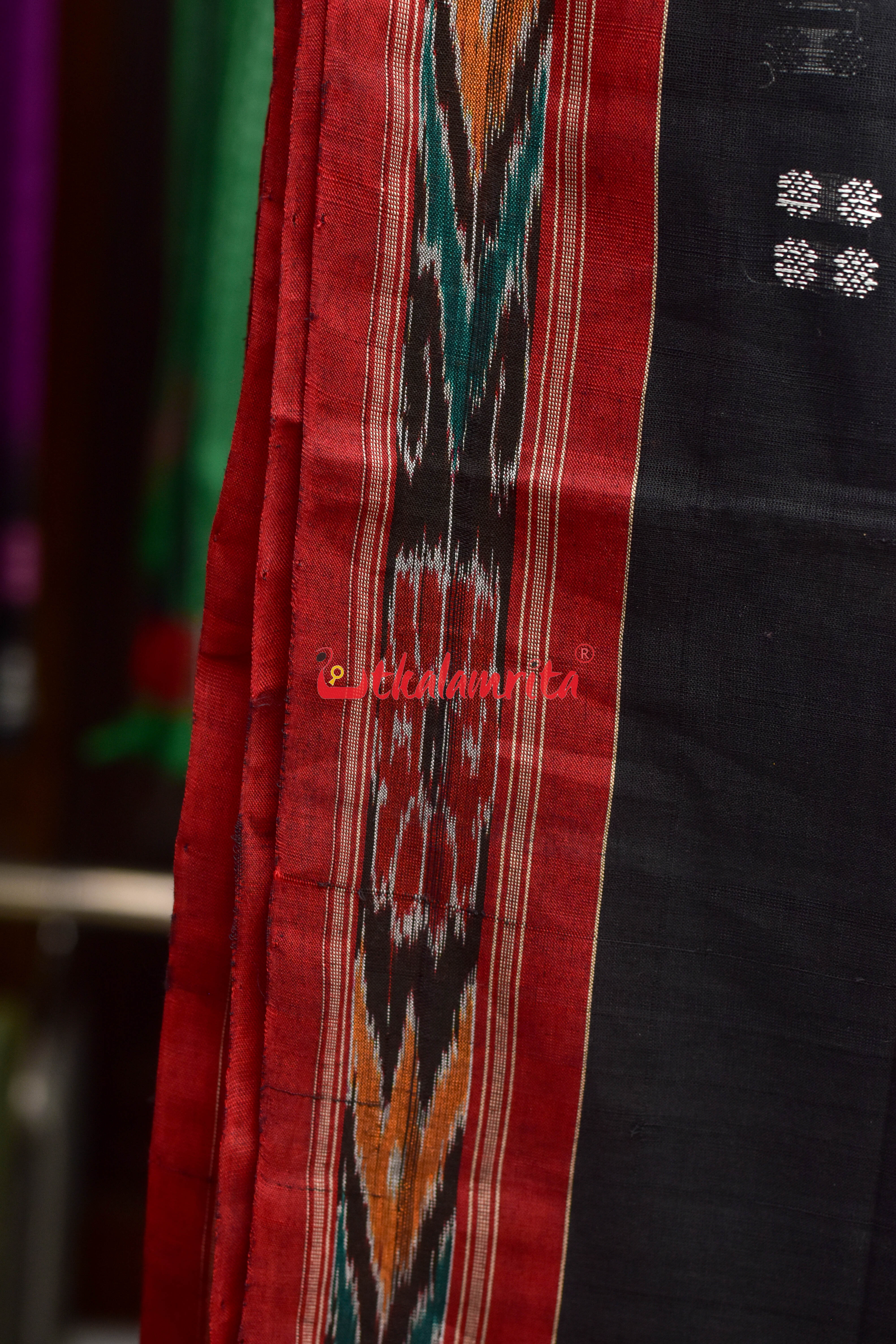 Black Red Pittala Single Cotton Saree