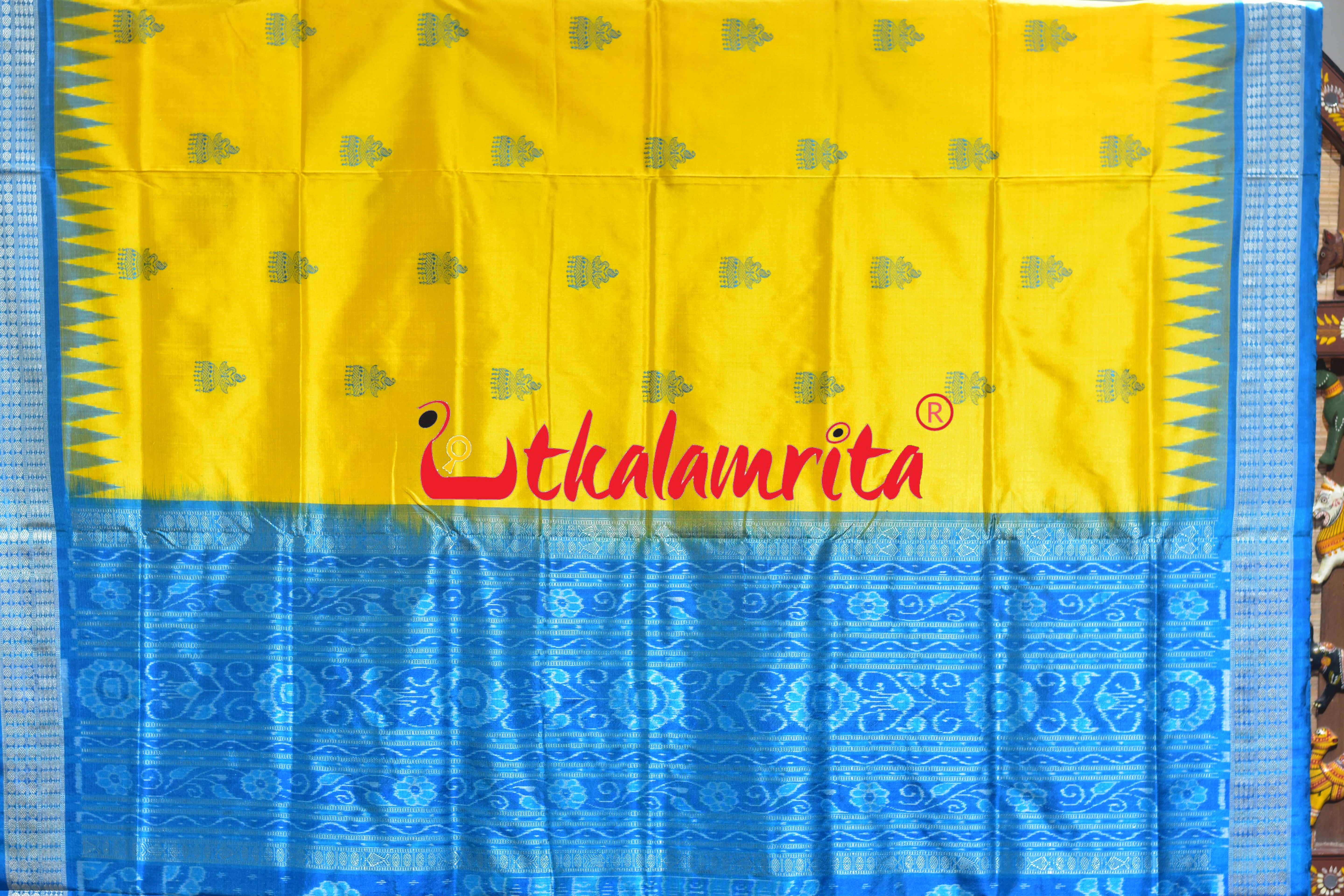 Yellow Copper Sulphate Jhumka Bomkai Silk Saree
