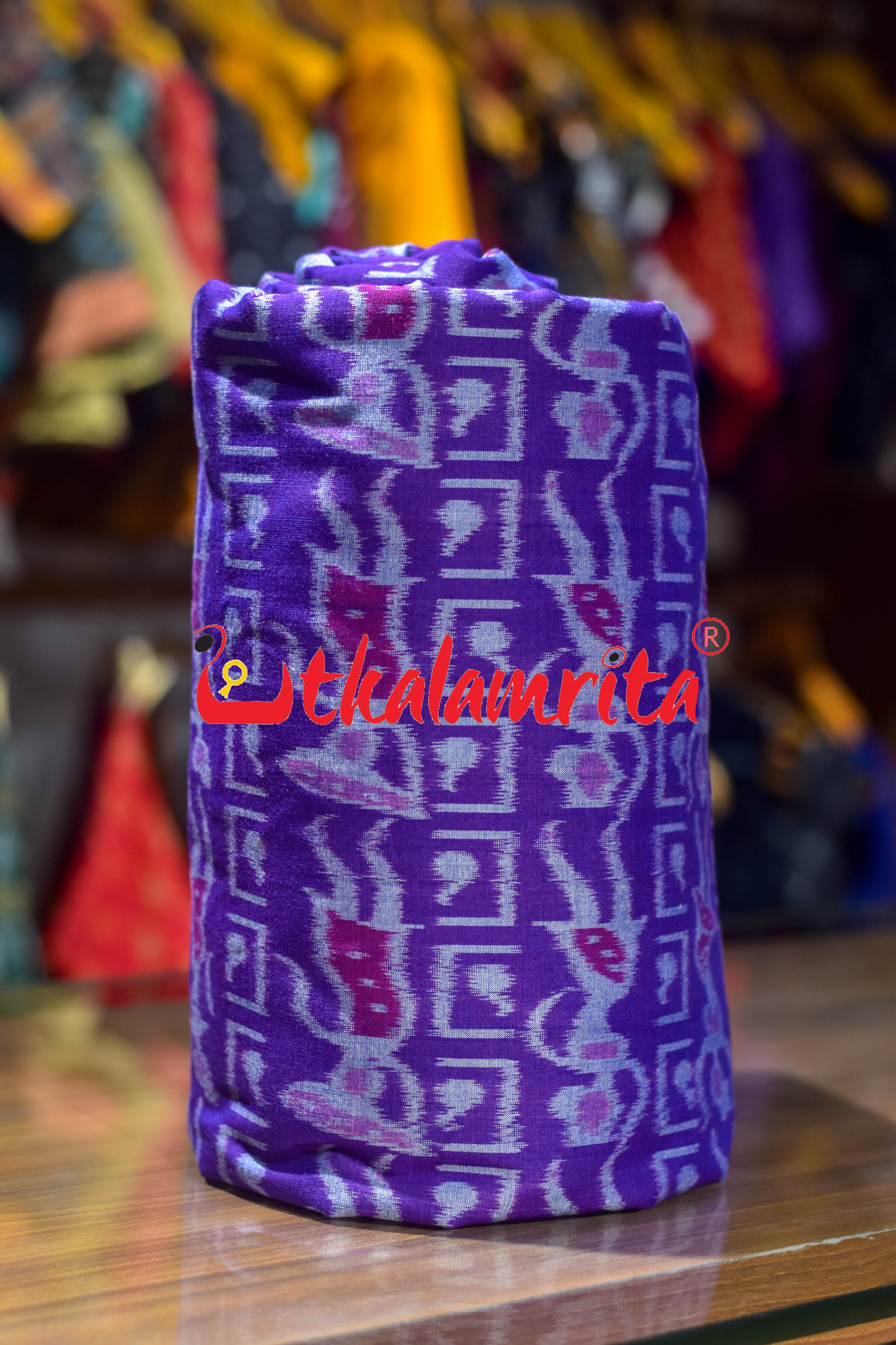 Purple Dancing Tribals Sambalpuri Cotton (Fabric)