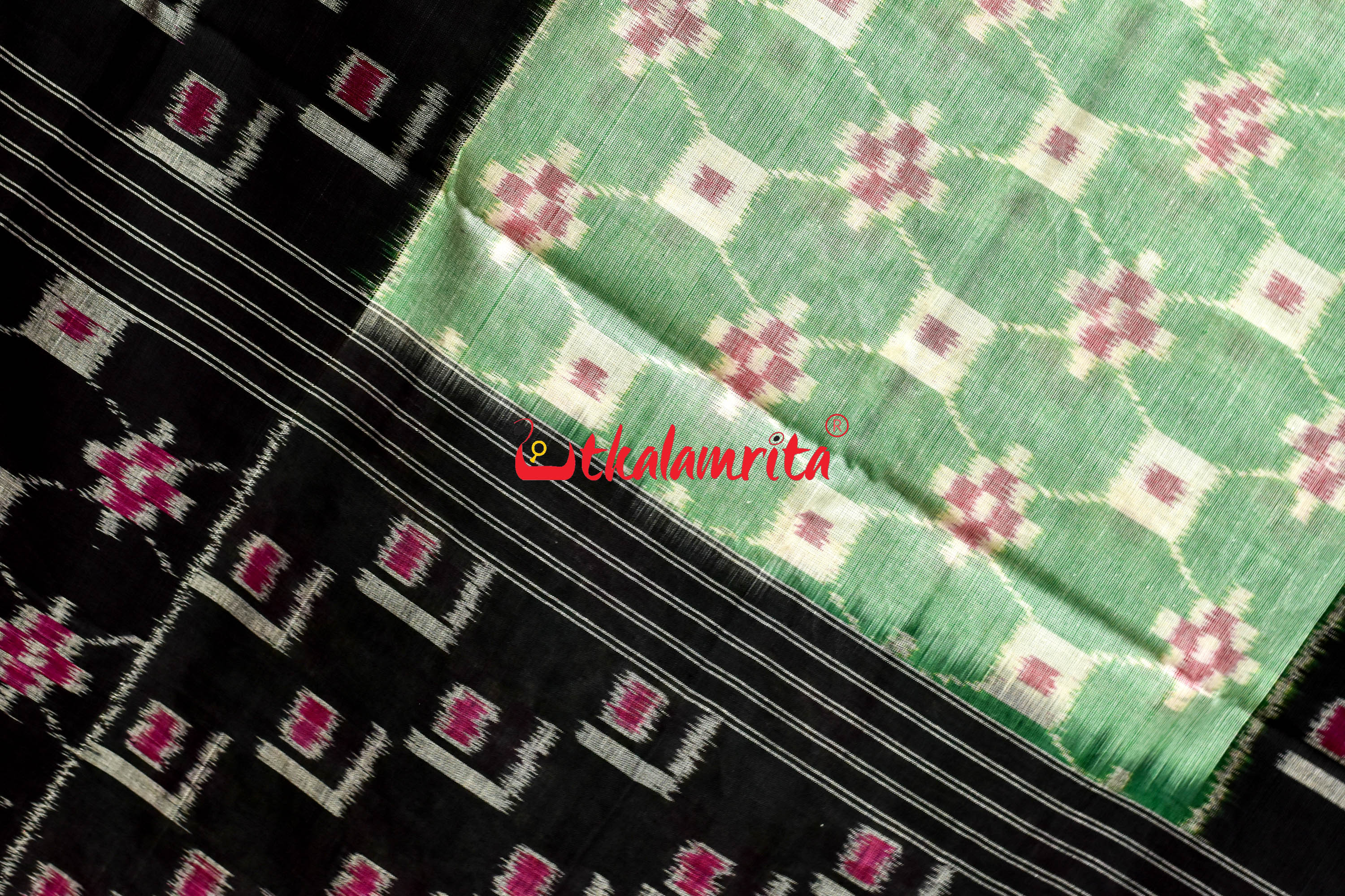 5D Green Middle Chain Khandua Cotton Saree