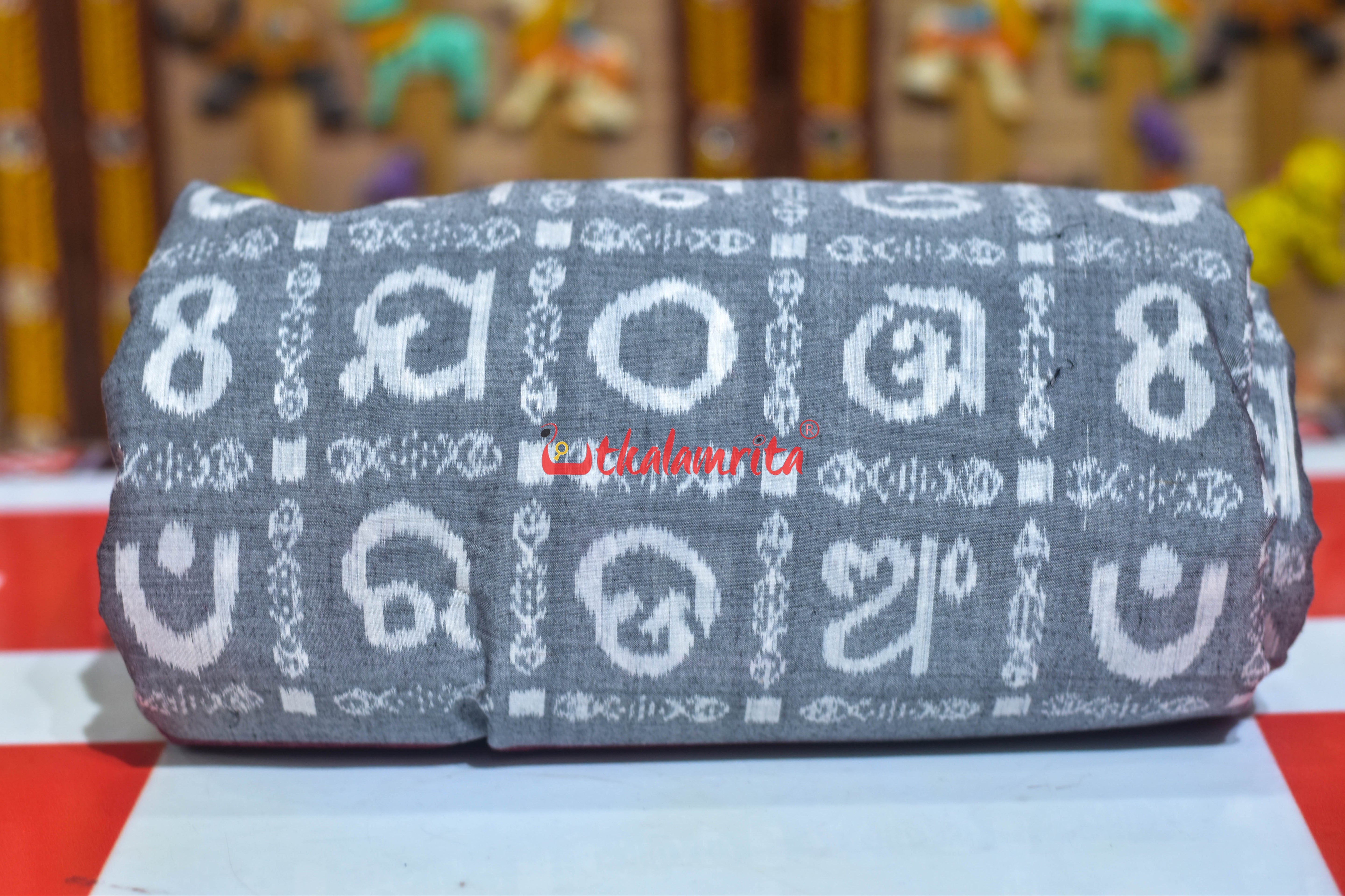 Grey Odia Alphabet Sambalpuri Cotton (Fabric)
