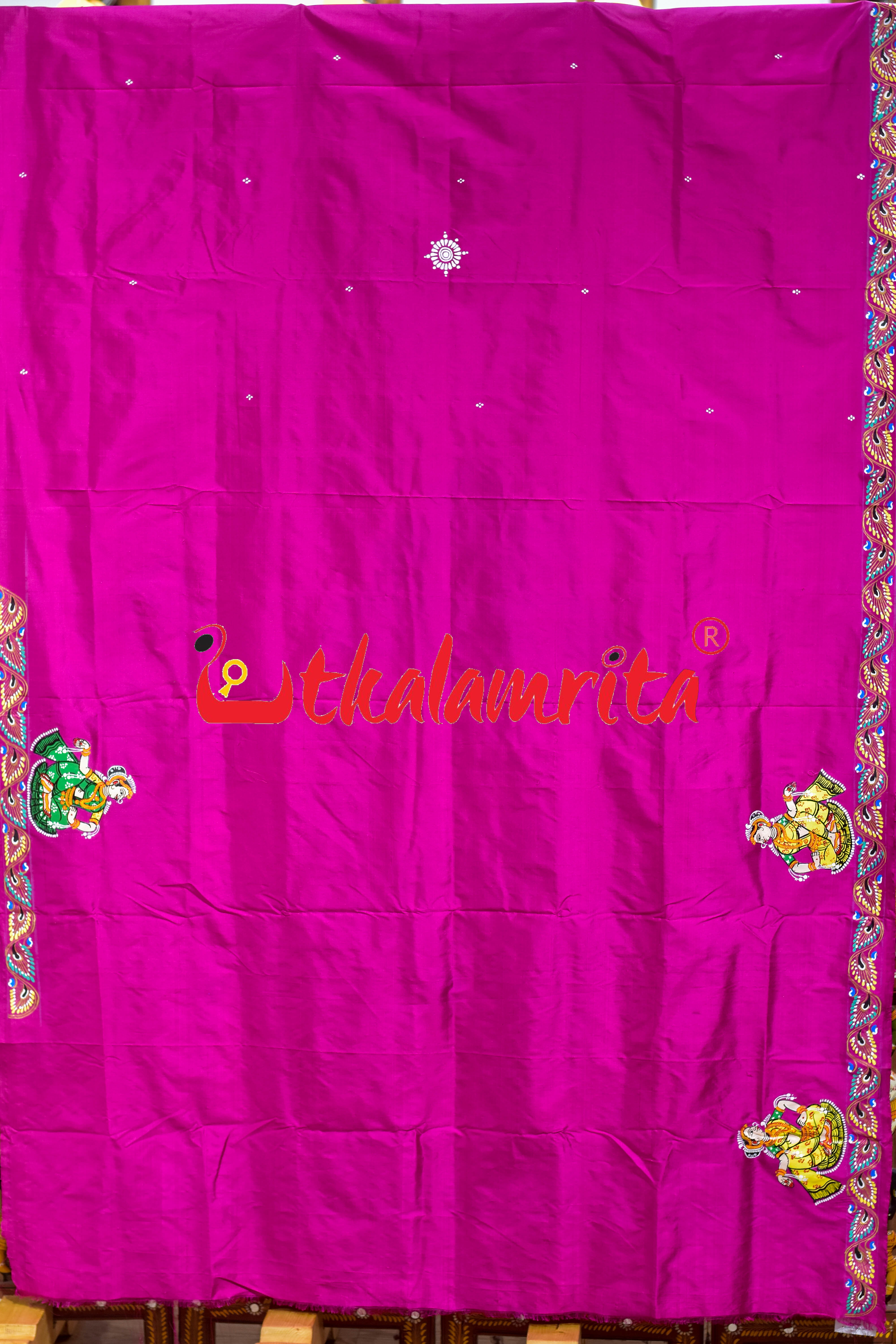 Pink Holi Theme Pattachitra Silk Saree