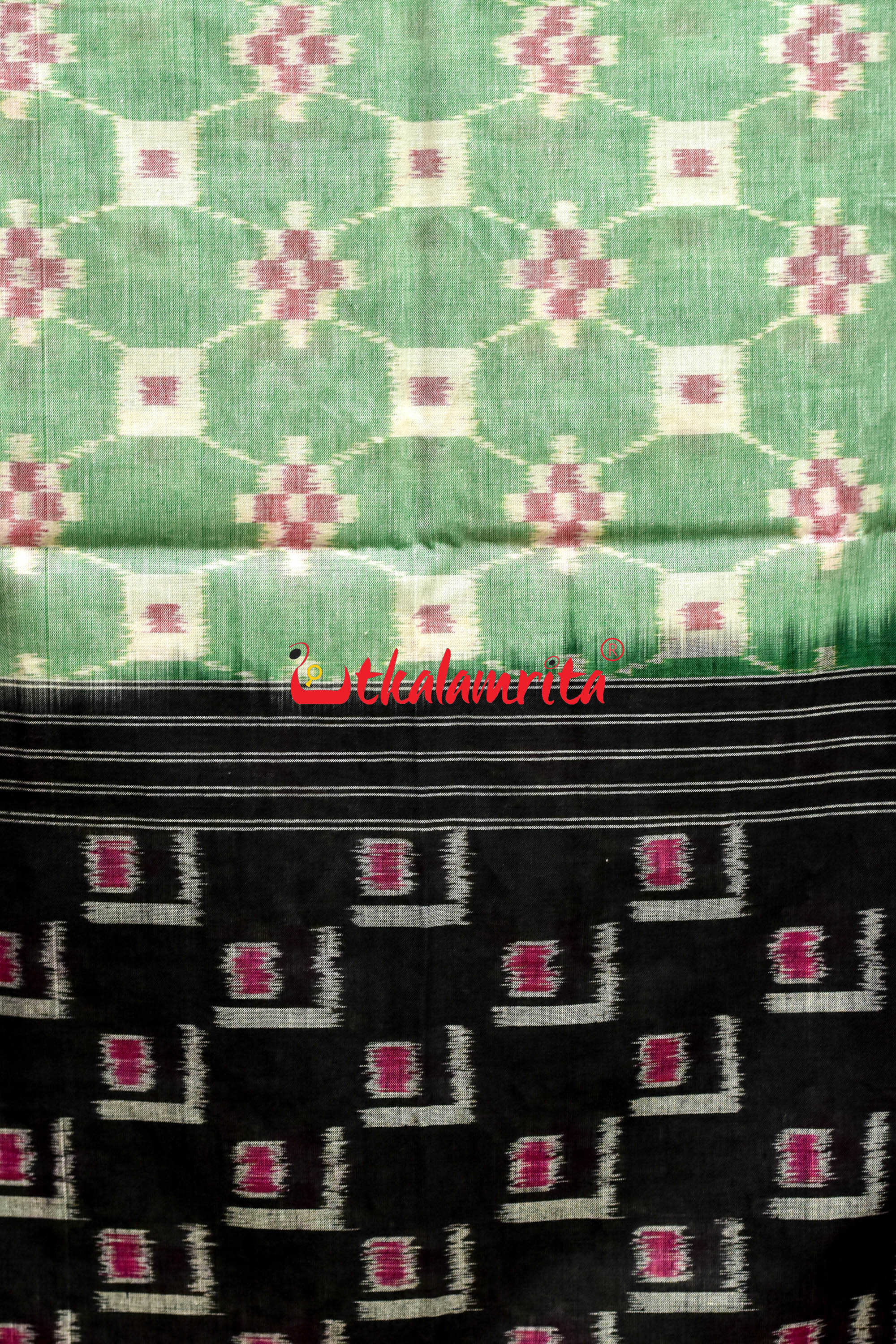 5D Green Middle Chain Khandua Cotton Saree