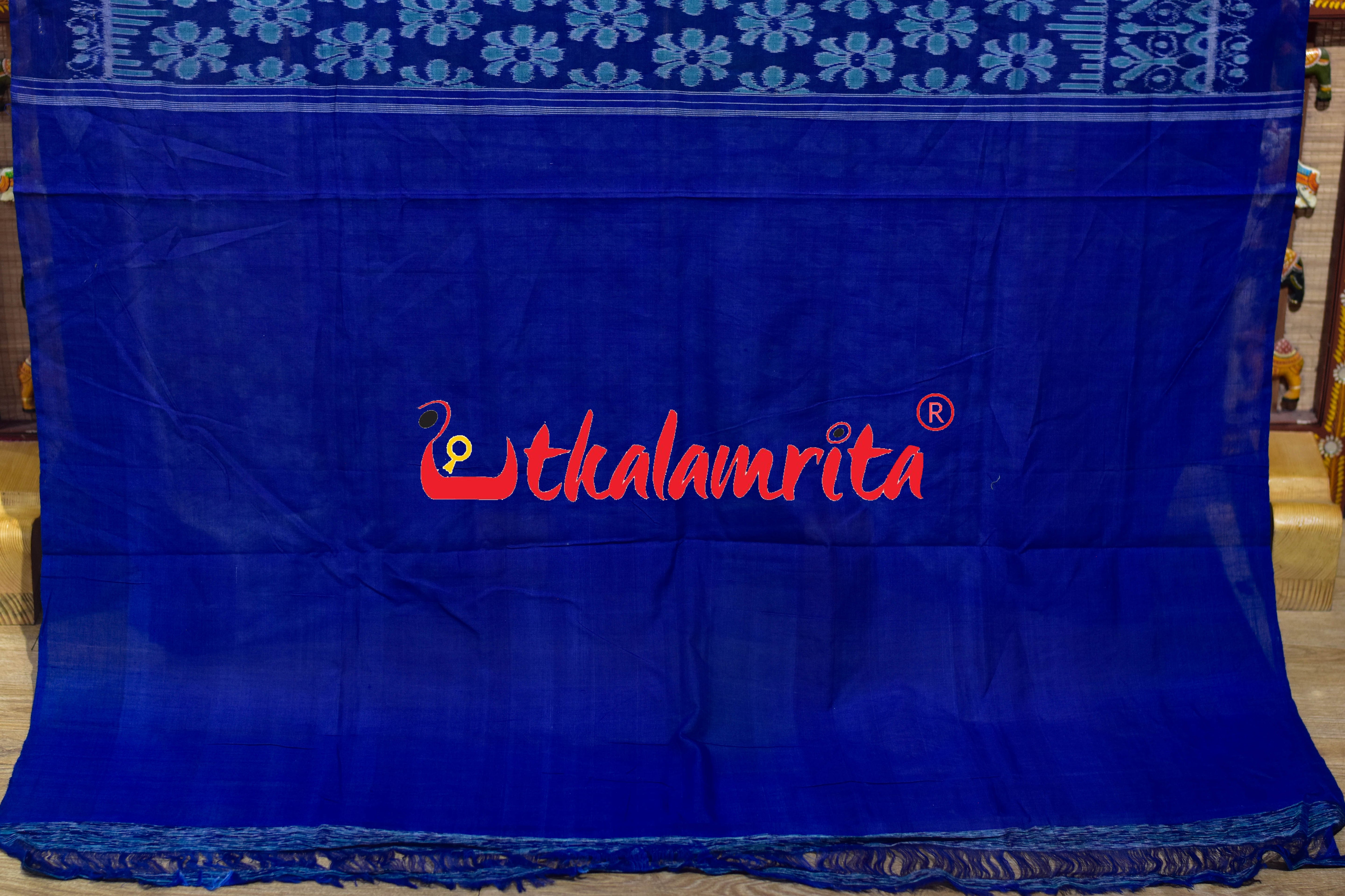 Grey Blue Flower Sambalpuri Cotton Saree