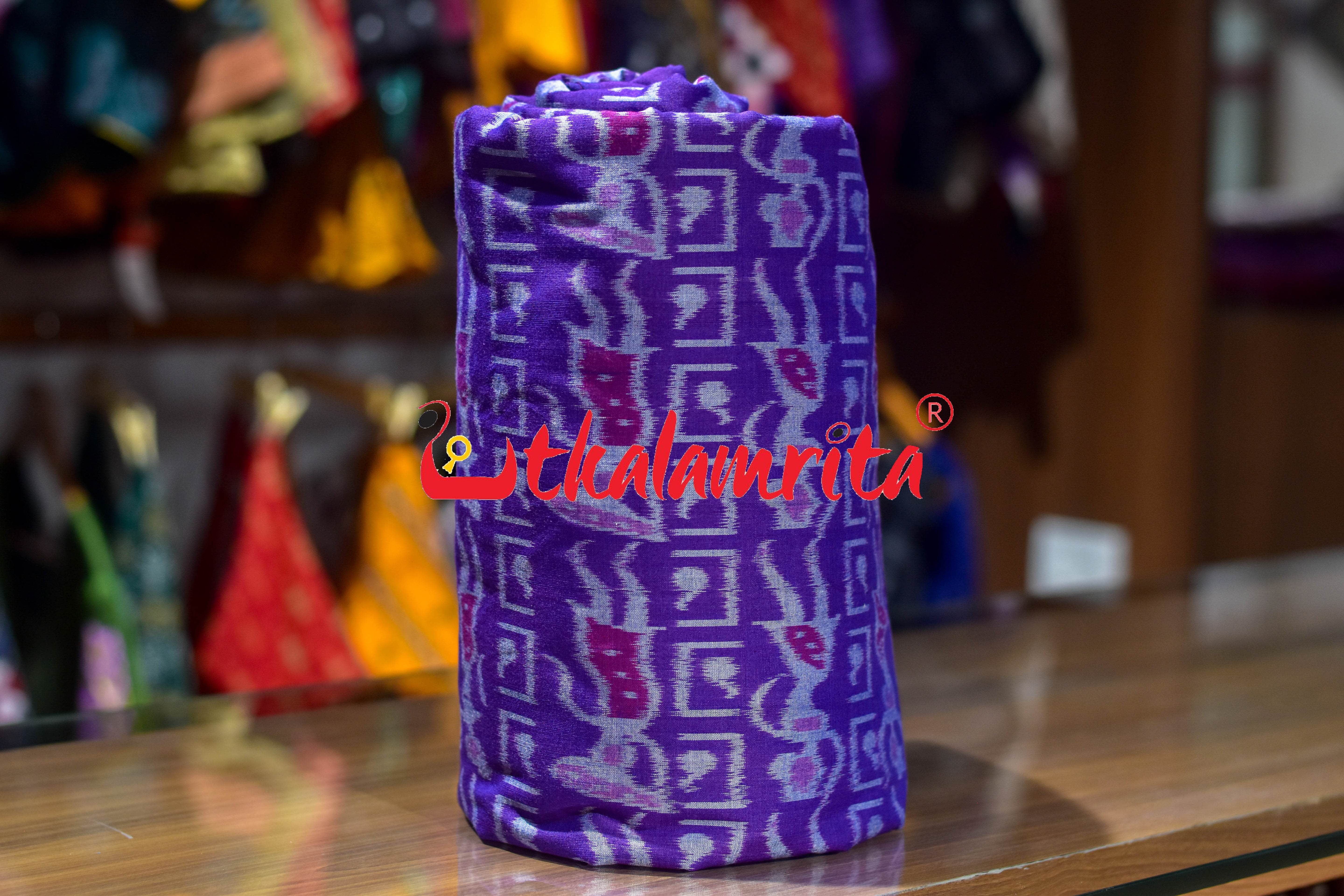 Purple Dancing Tribals Sambalpuri Cotton (Fabric)