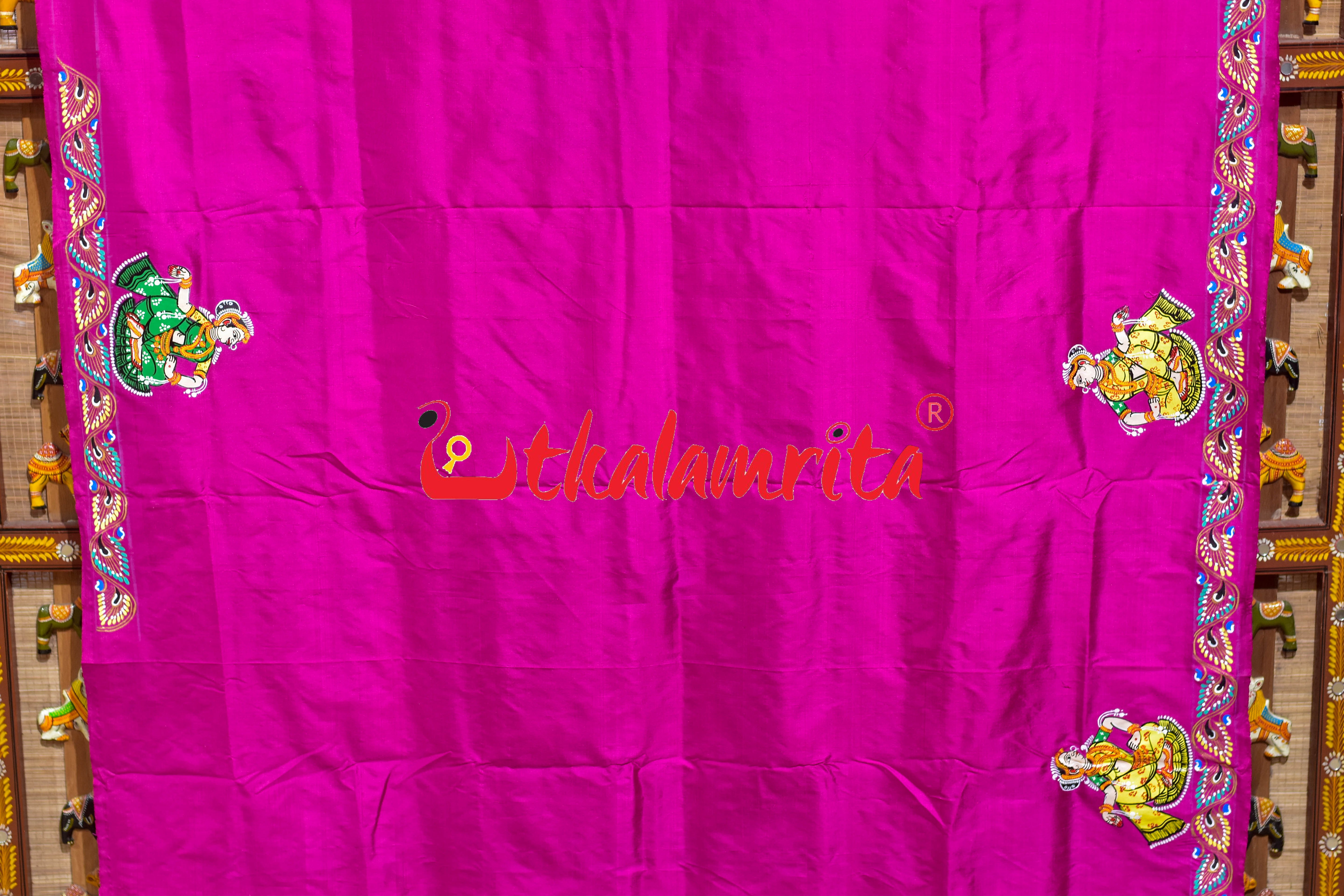 Pink Holi Theme Pattachitra Silk Saree