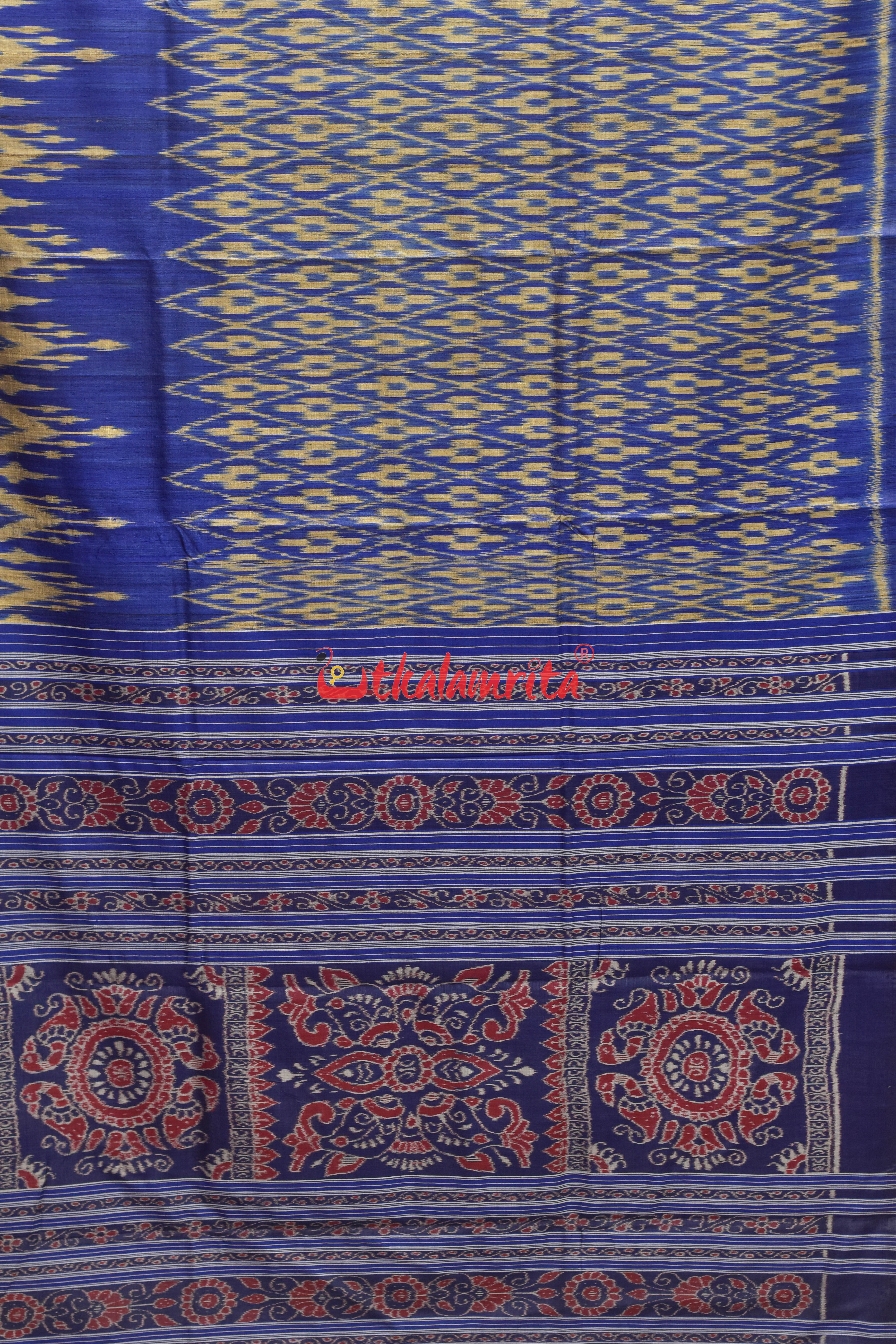 Blue Body Ikat Tussar Saree