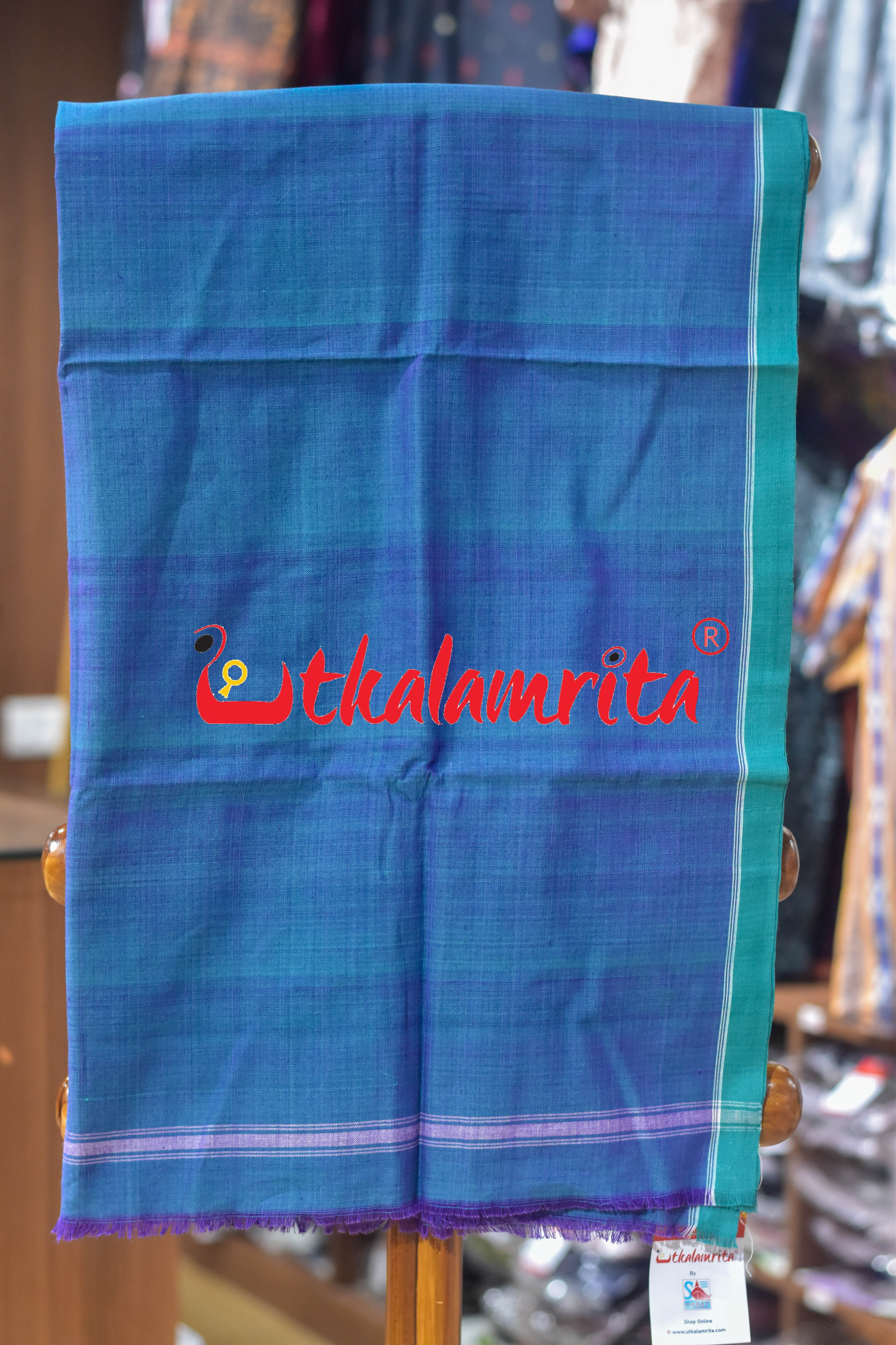 Plain Teal Blue Santhal Gamcha