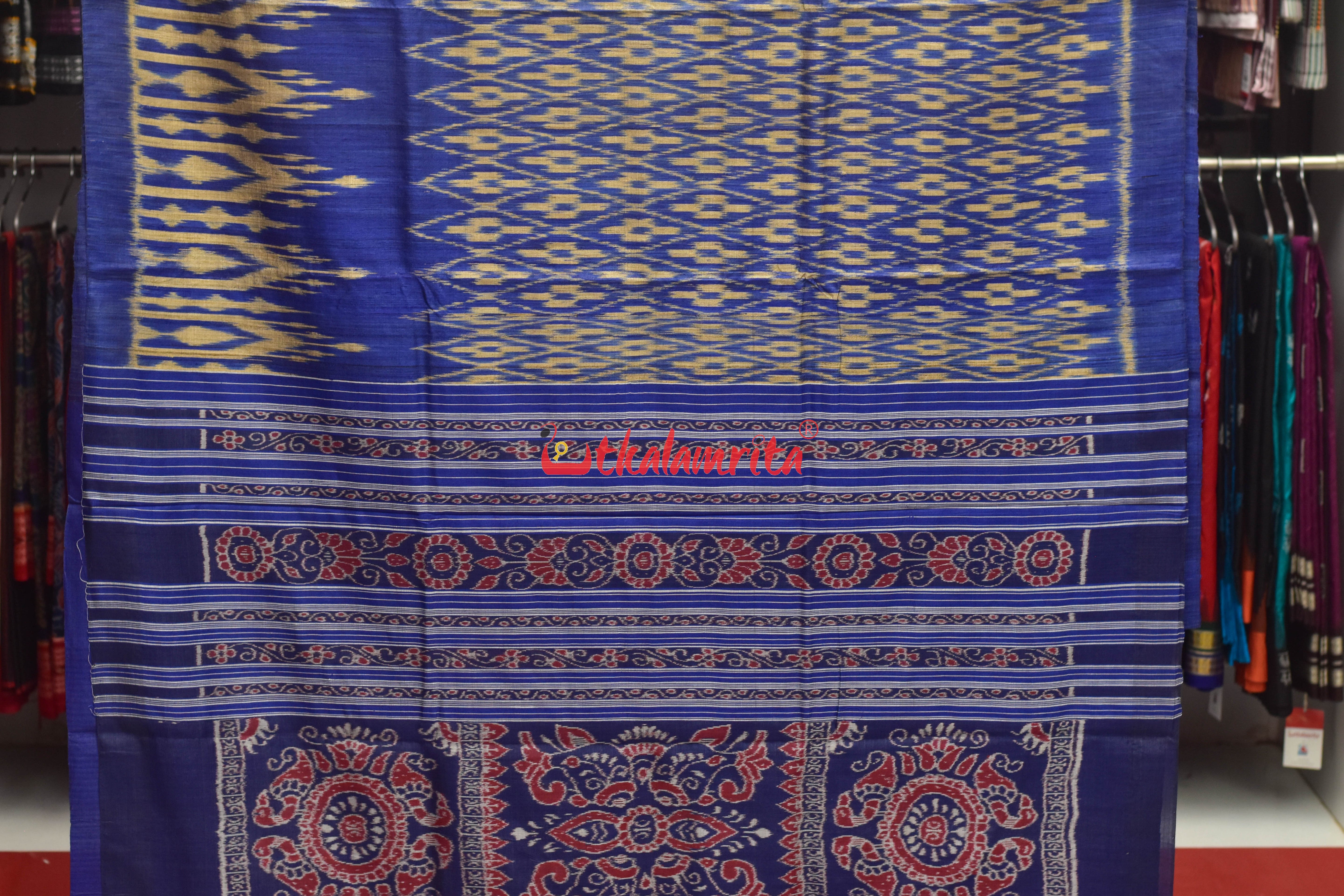 Blue Body Ikat Tussar Saree