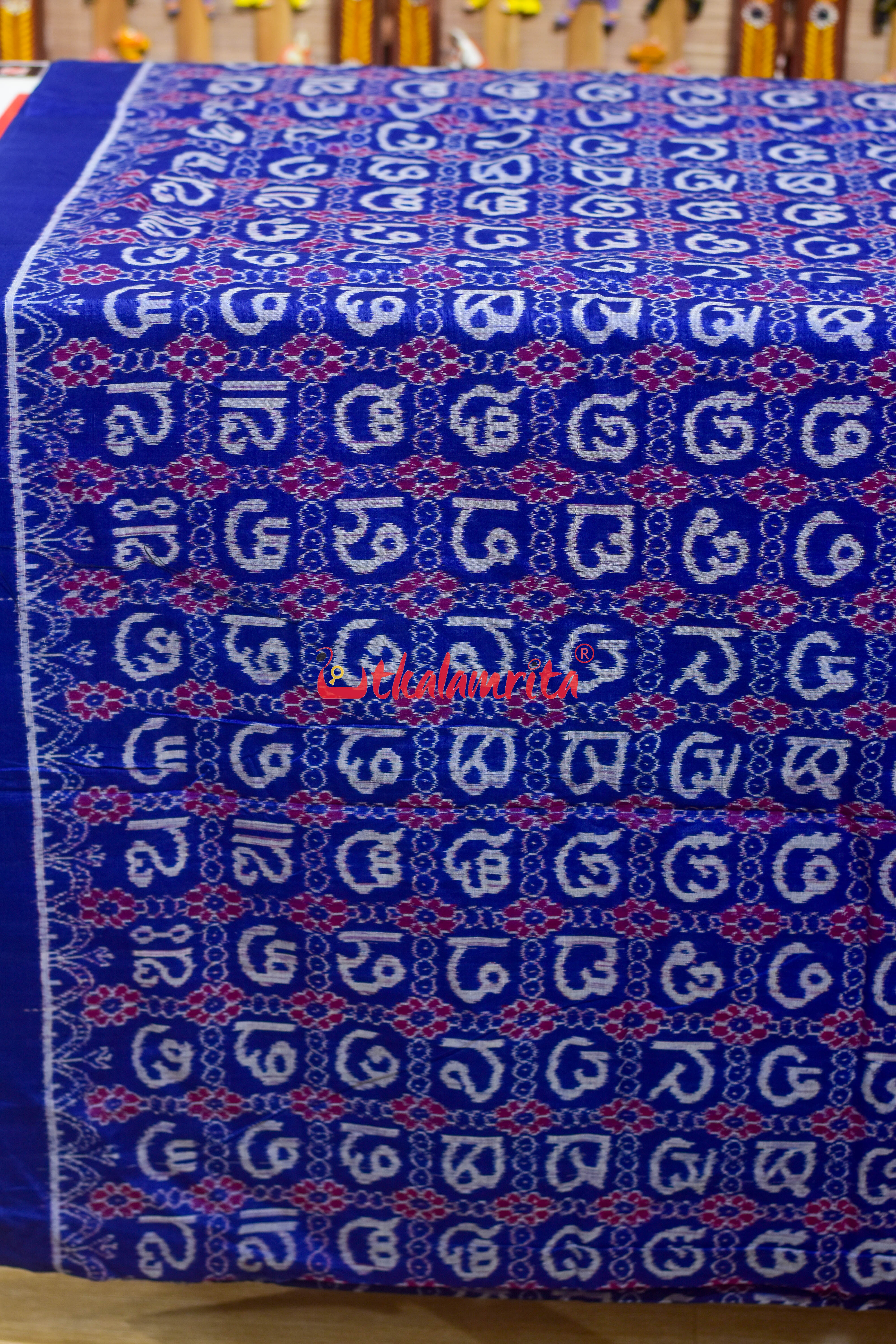 Blue Flower Kothi Odia Alphabet Sambalpuri Cotton (Fabric)