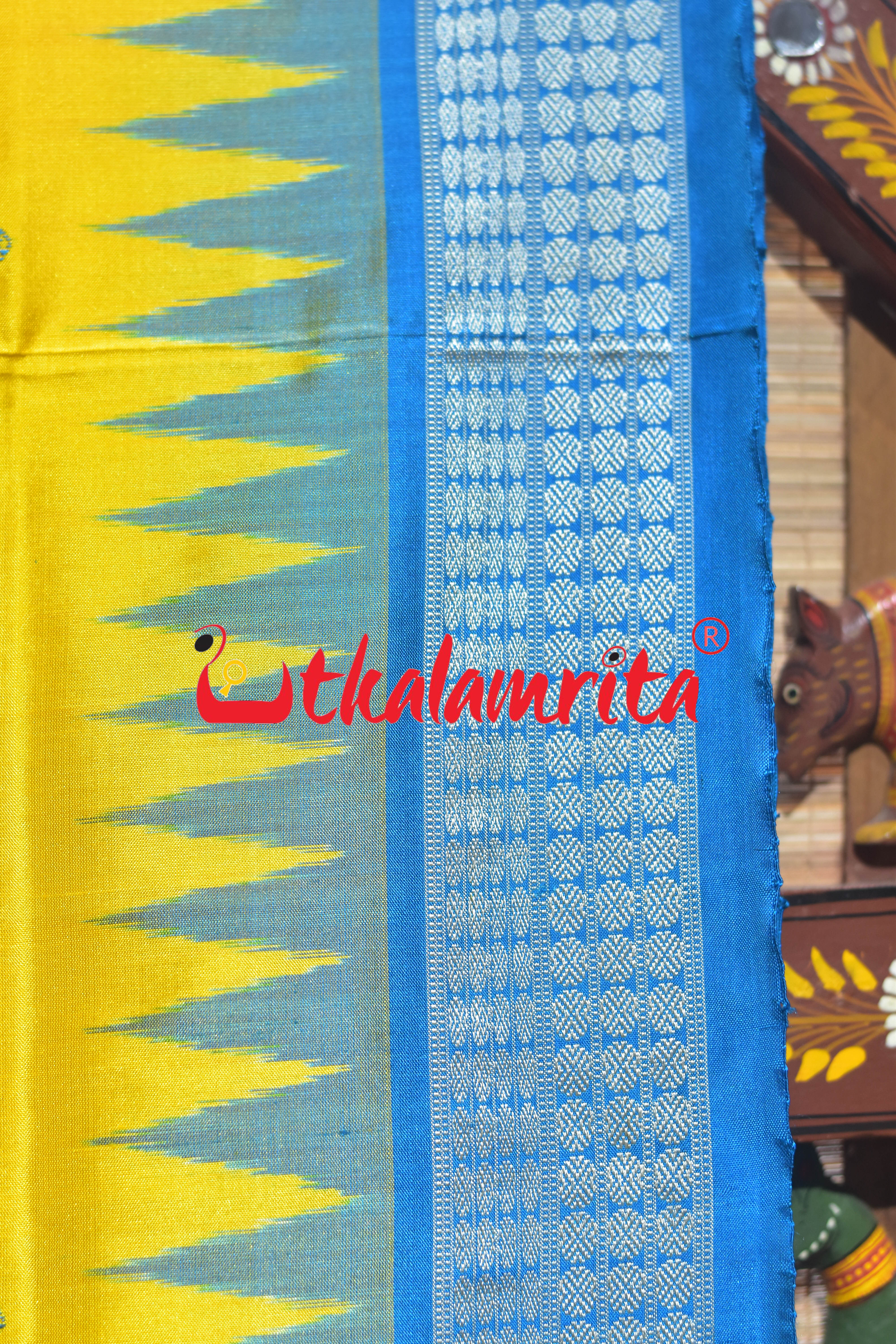Yellow Copper Sulphate Jhumka Bomkai Silk Saree