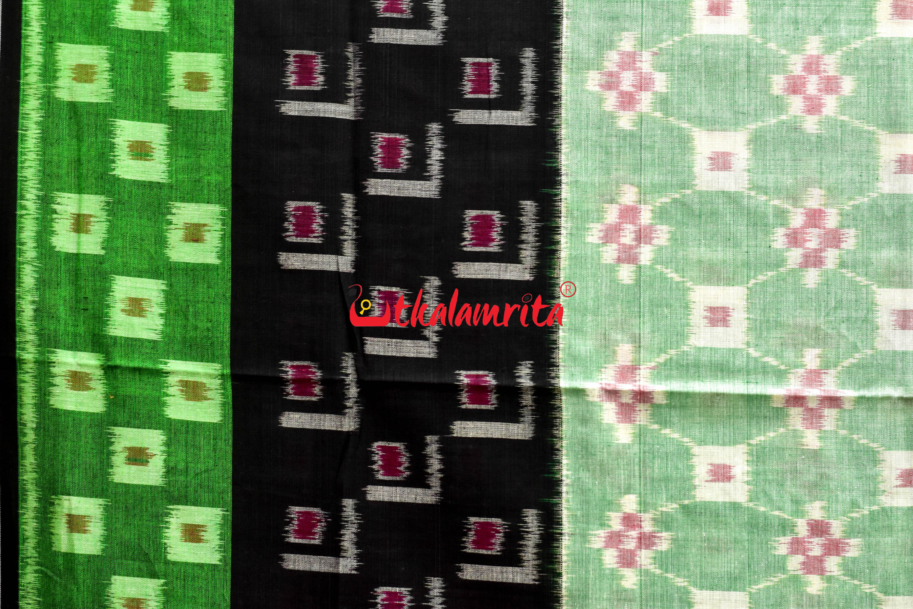 5D Green Middle Chain Khandua Cotton Saree