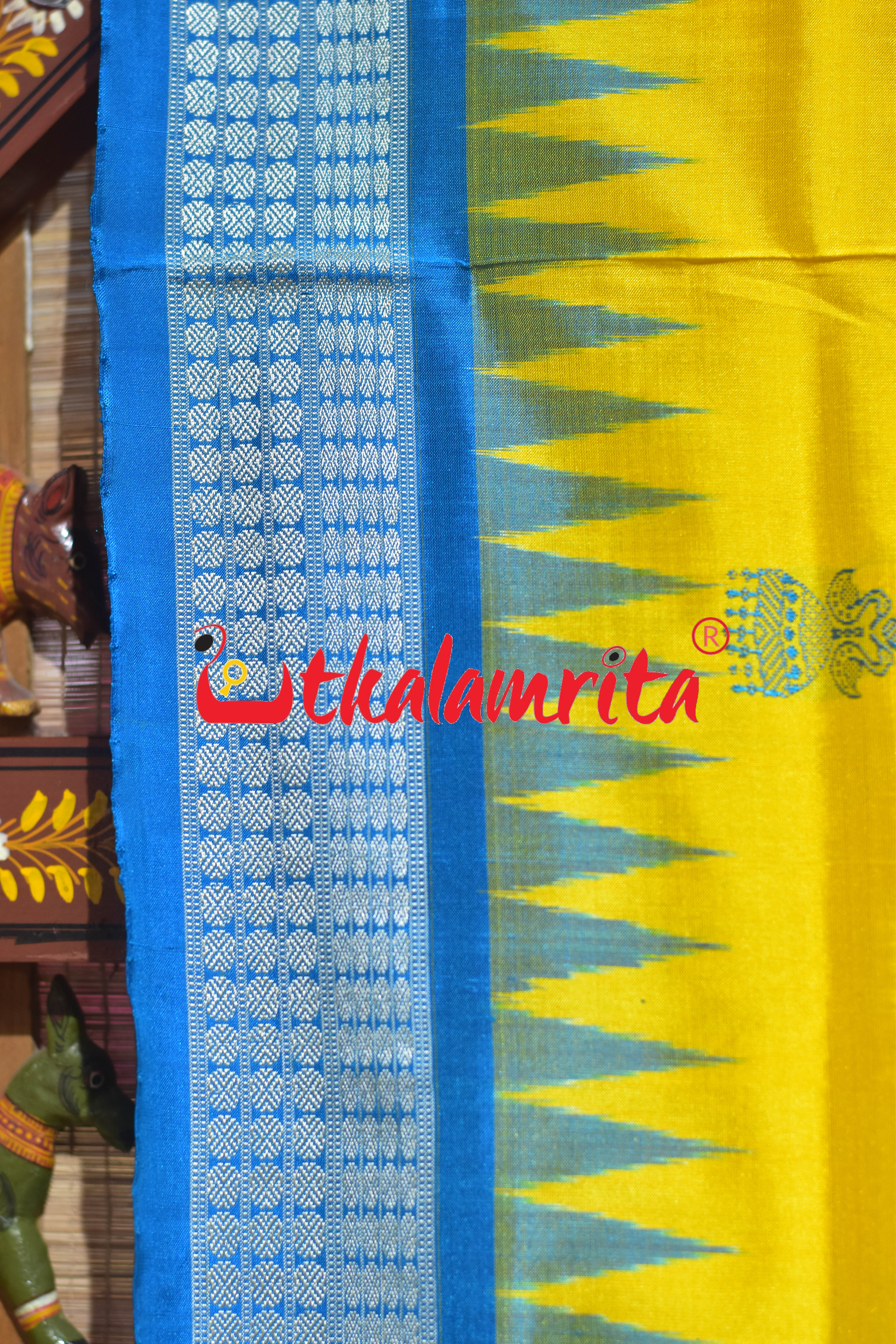 Yellow Copper Sulphate Jhumka Bomkai Silk Saree