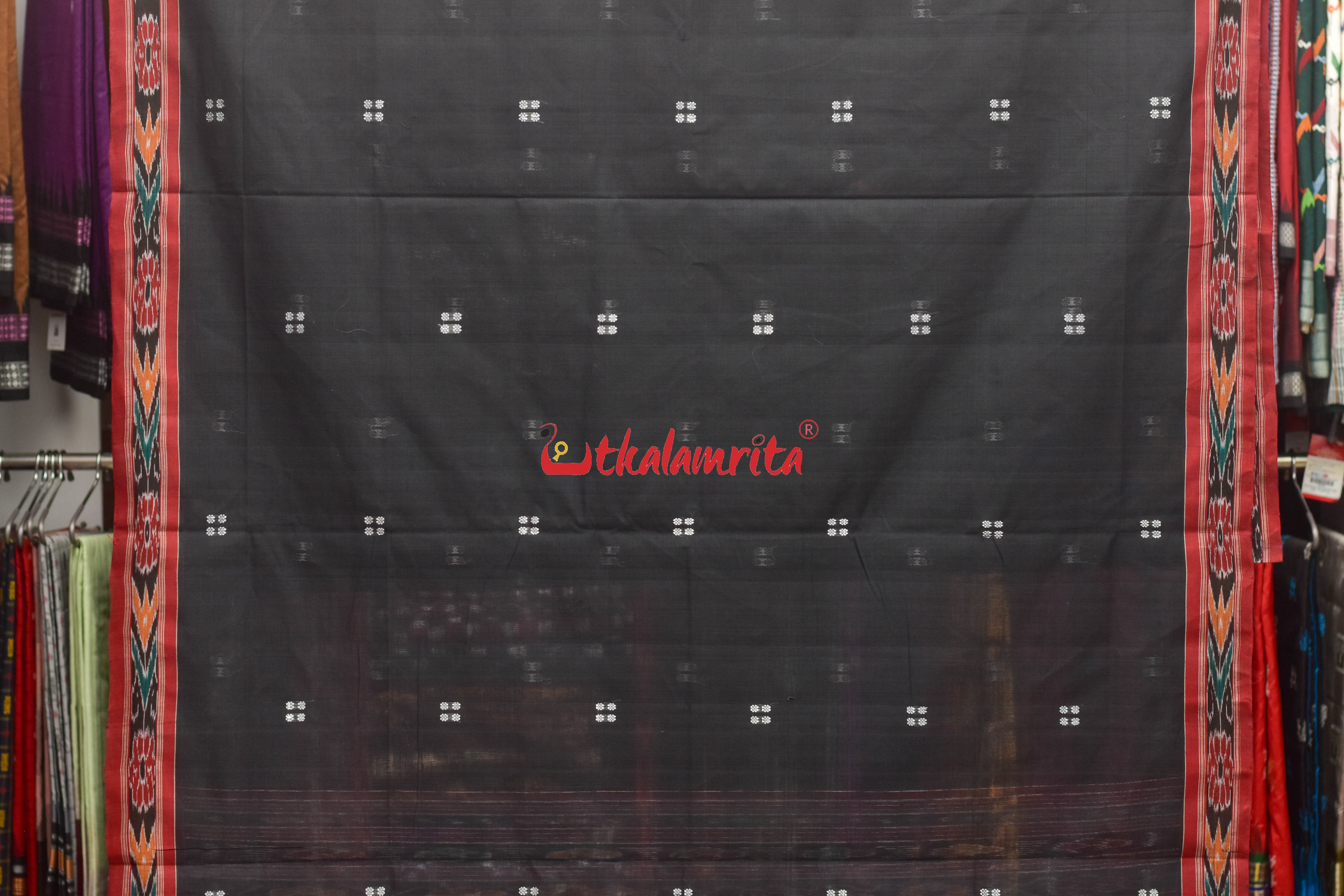 Black Red Pittala Single Cotton Saree