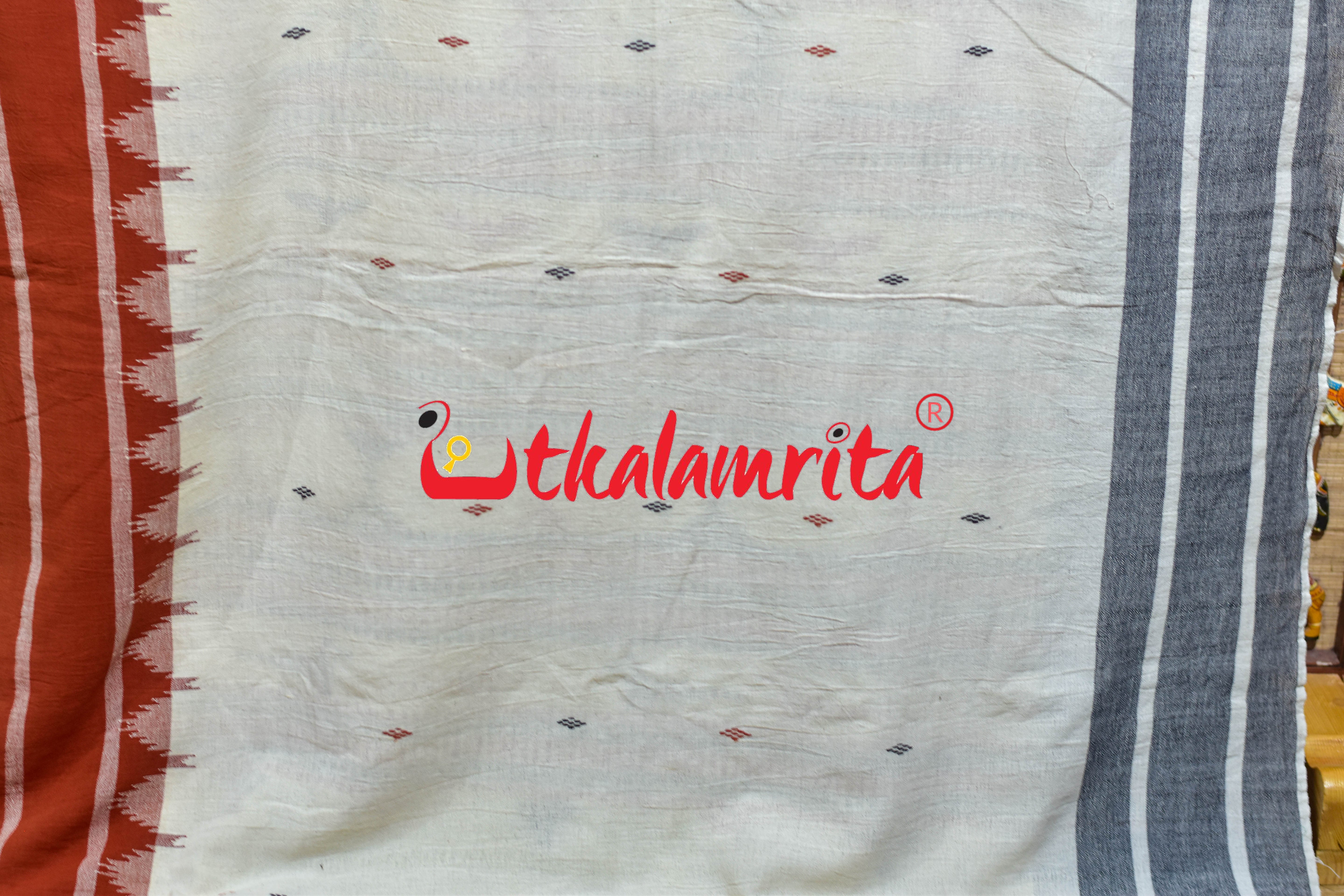 Off White Black Temple Design Kotpad Cotton Saree