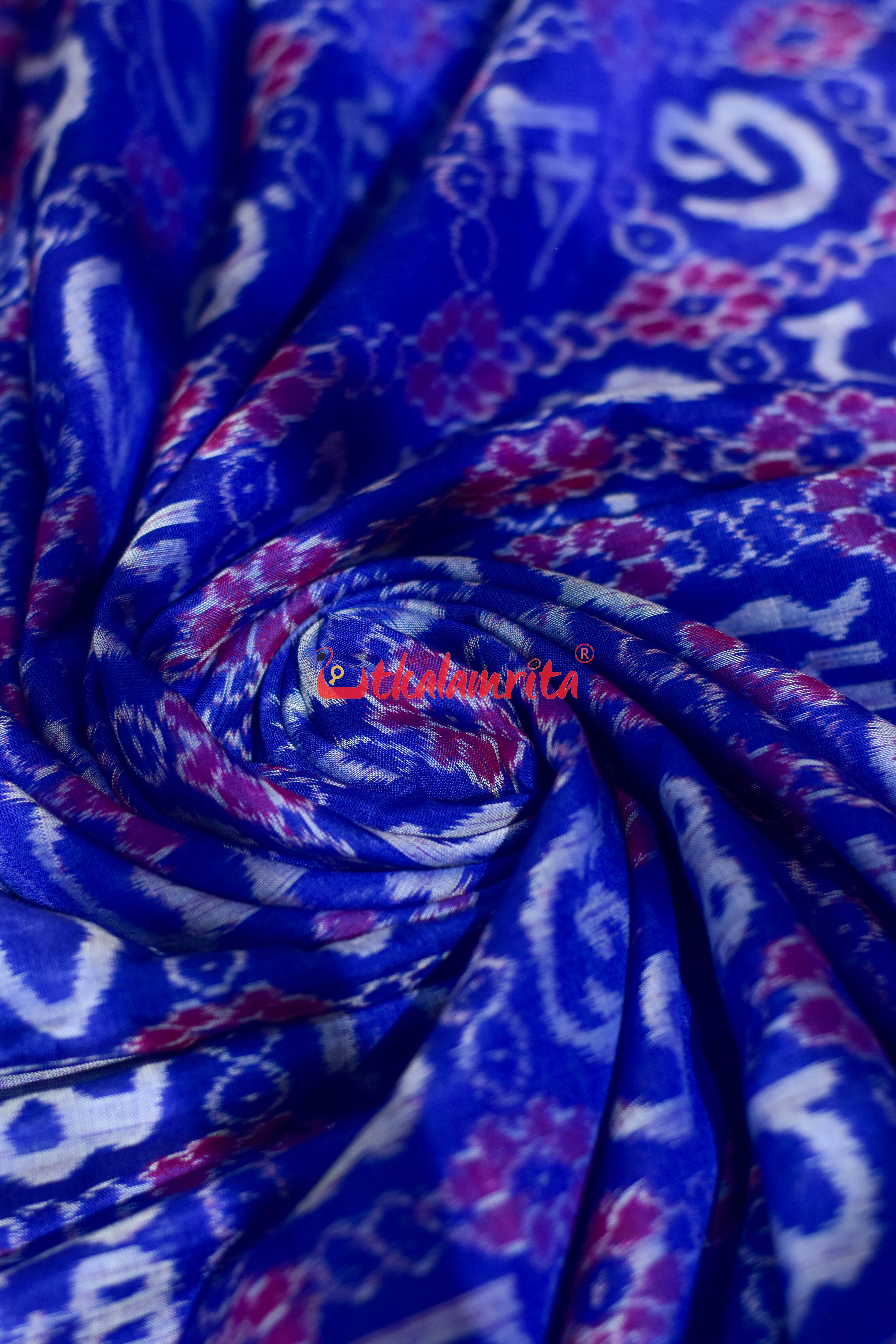 Blue Flower Kothi Odia Alphabet Sambalpuri Cotton (Fabric)