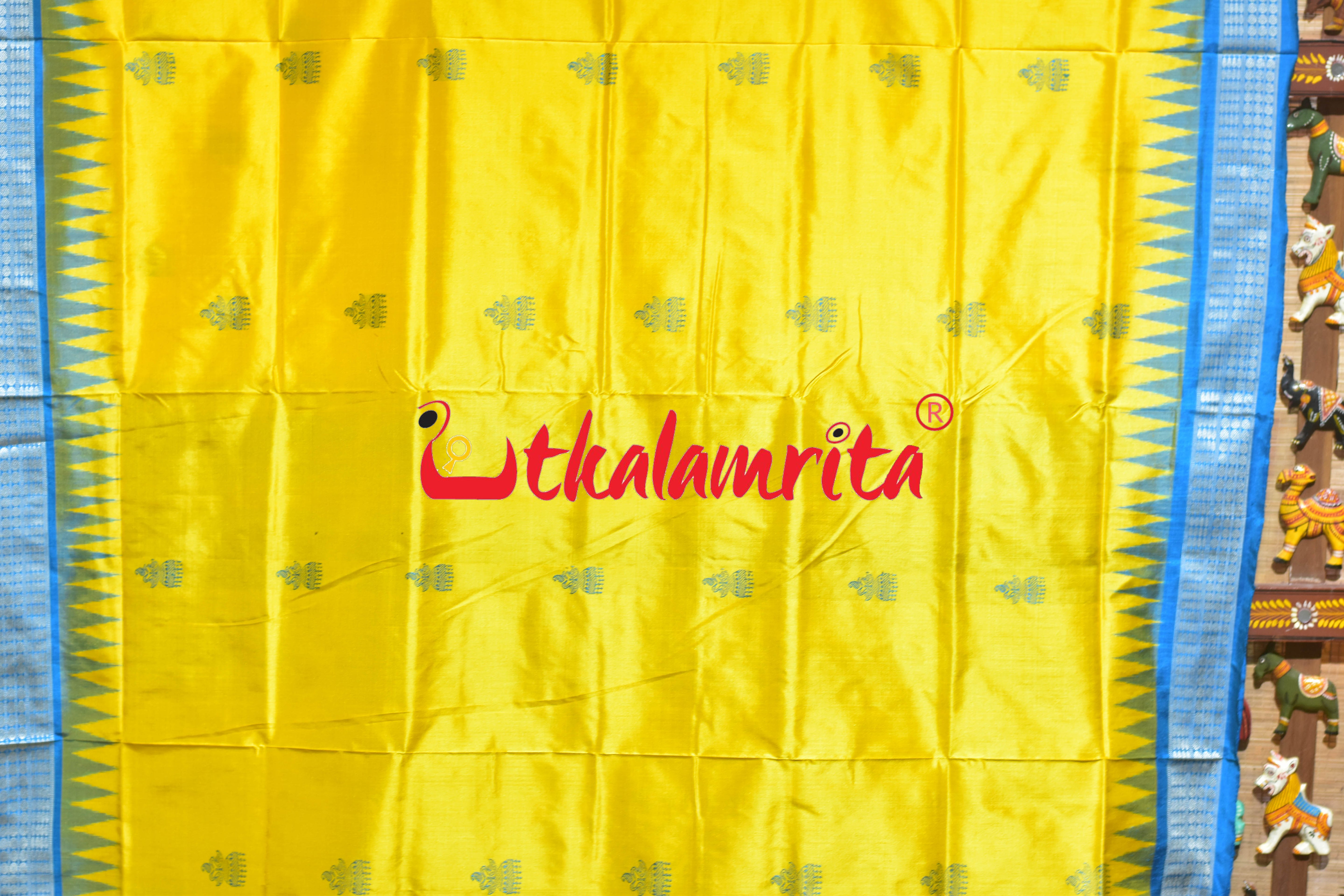 Yellow Copper Sulphate Jhumka Bomkai Silk Saree