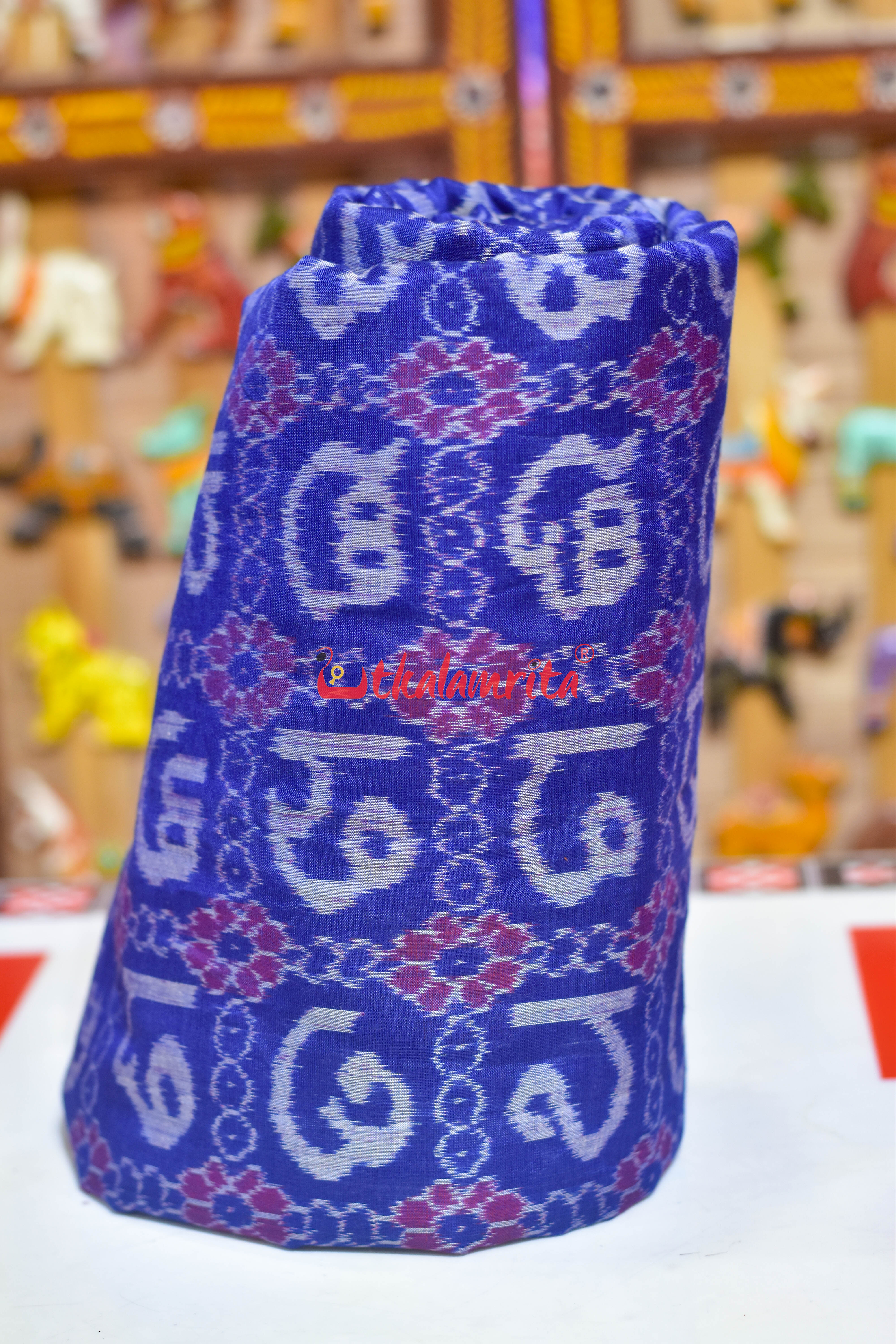 Blue Flower Kothi Odia Alphabet Sambalpuri Cotton (Fabric)