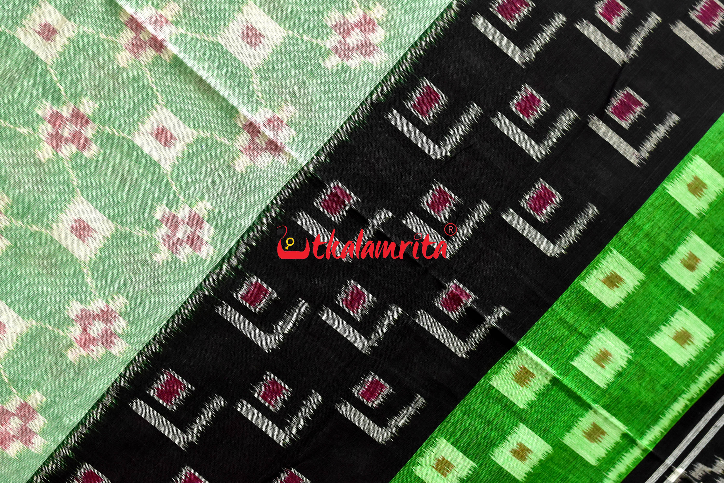 5D Green Middle Chain Khandua Cotton Saree