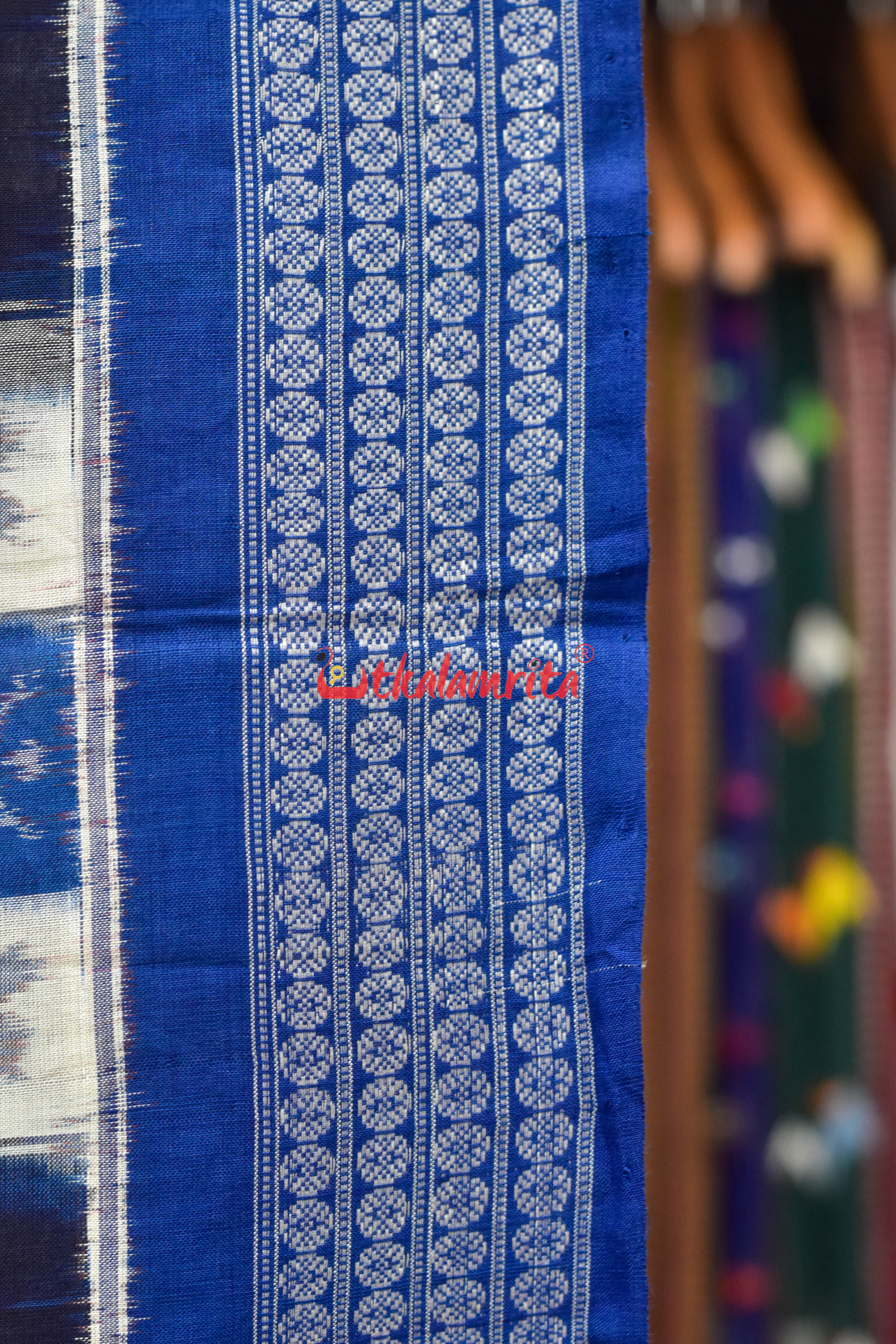 Blue White Fish Sambalpuri Cotton Saree