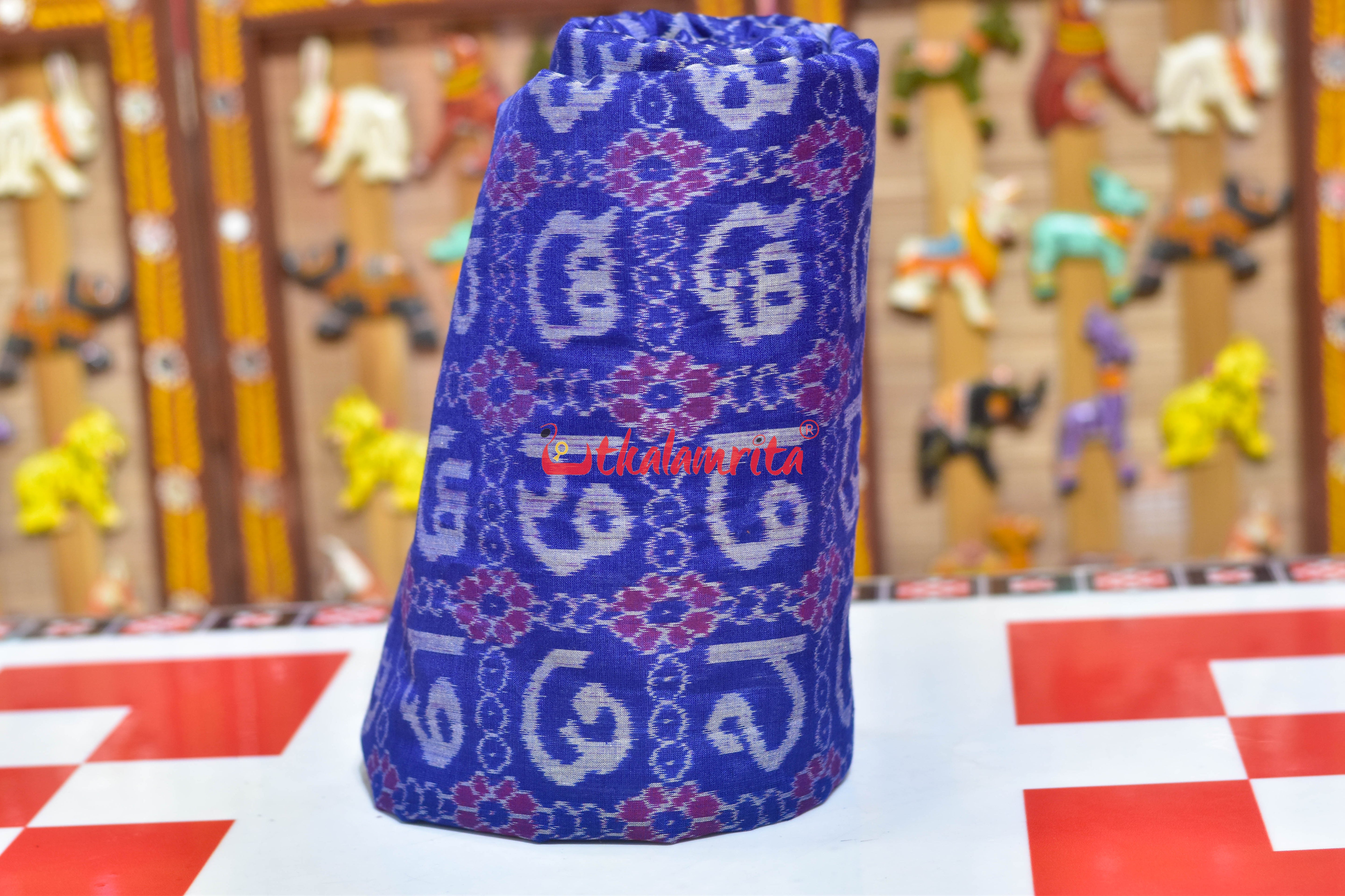 Blue Flower Kothi Odia Alphabet Sambalpuri Cotton (Fabric)