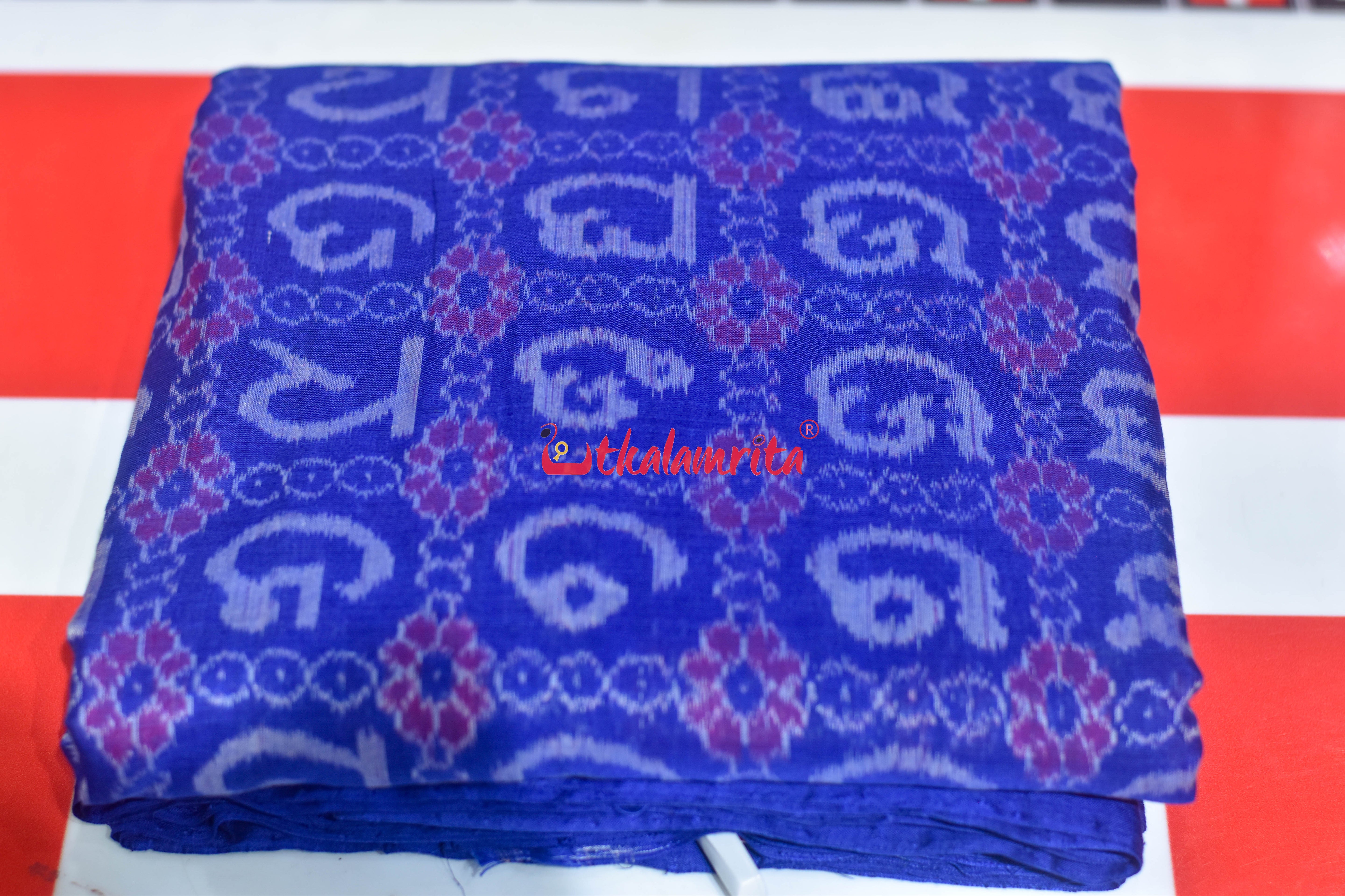 Blue Flower Kothi Odia Alphabet Sambalpuri Cotton (Fabric)