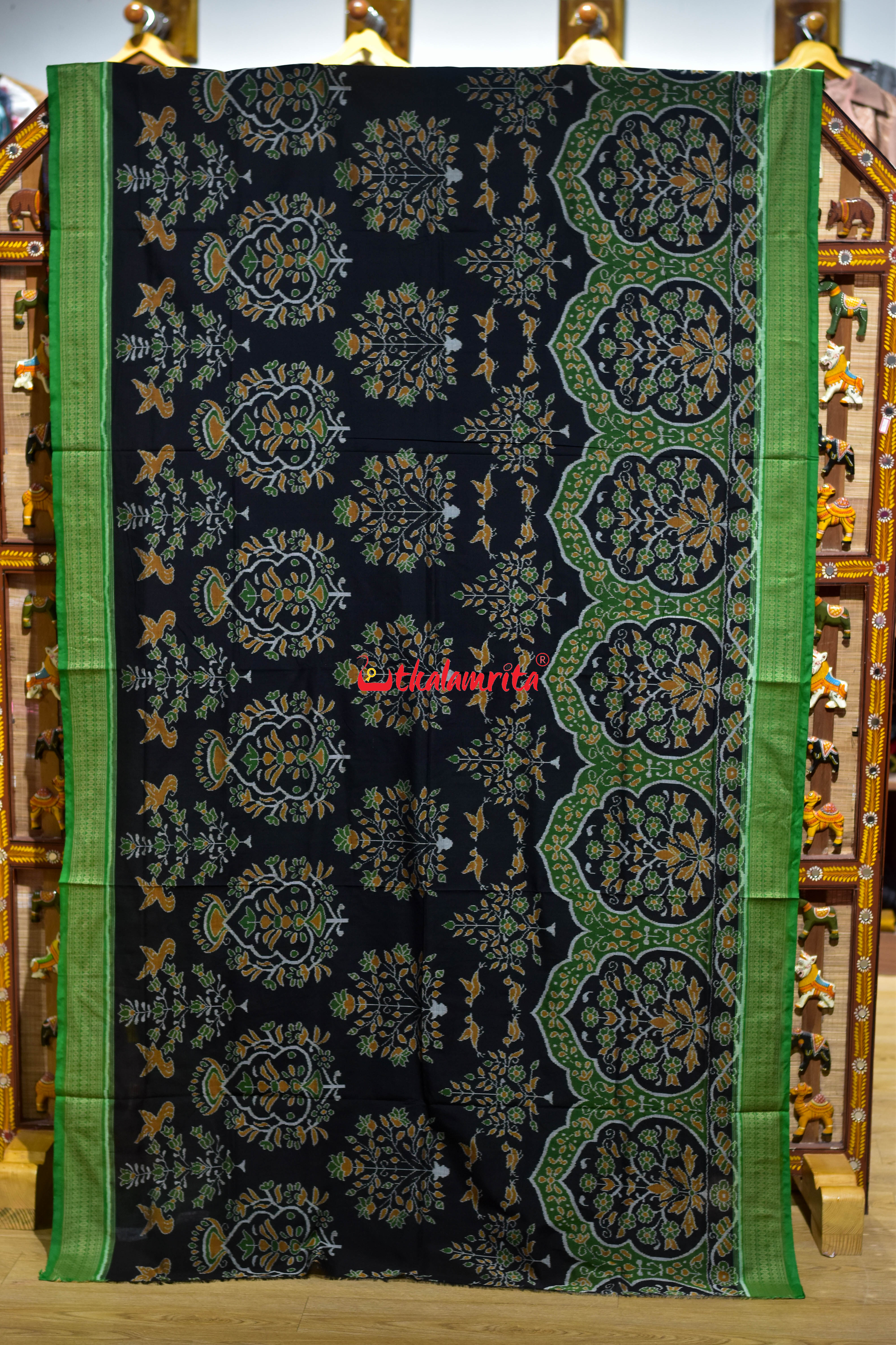 Black Green Chadhei Bana Sambalpuri Cotton Saree