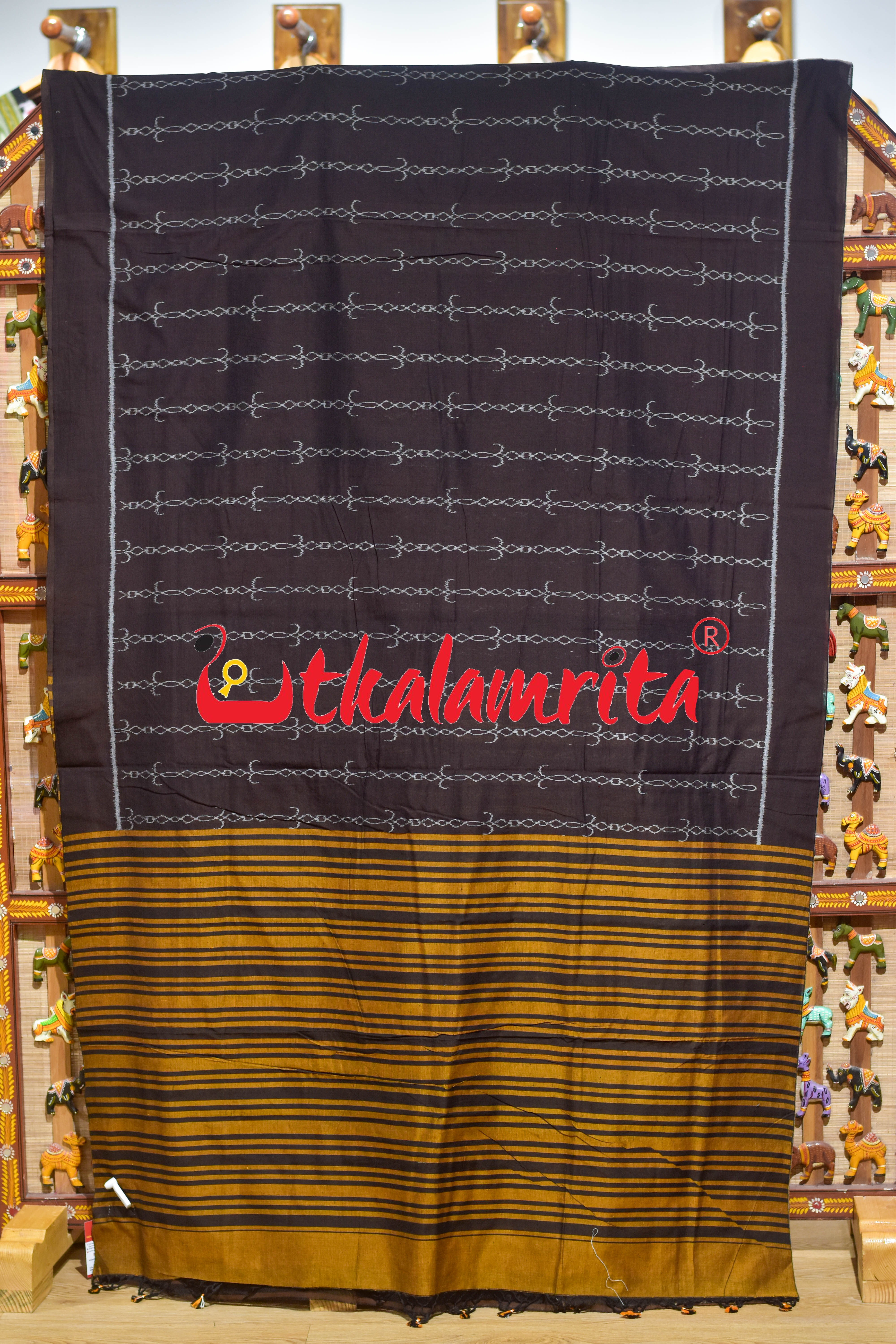 Coffee Straight Chains Khandua Cotton Saree