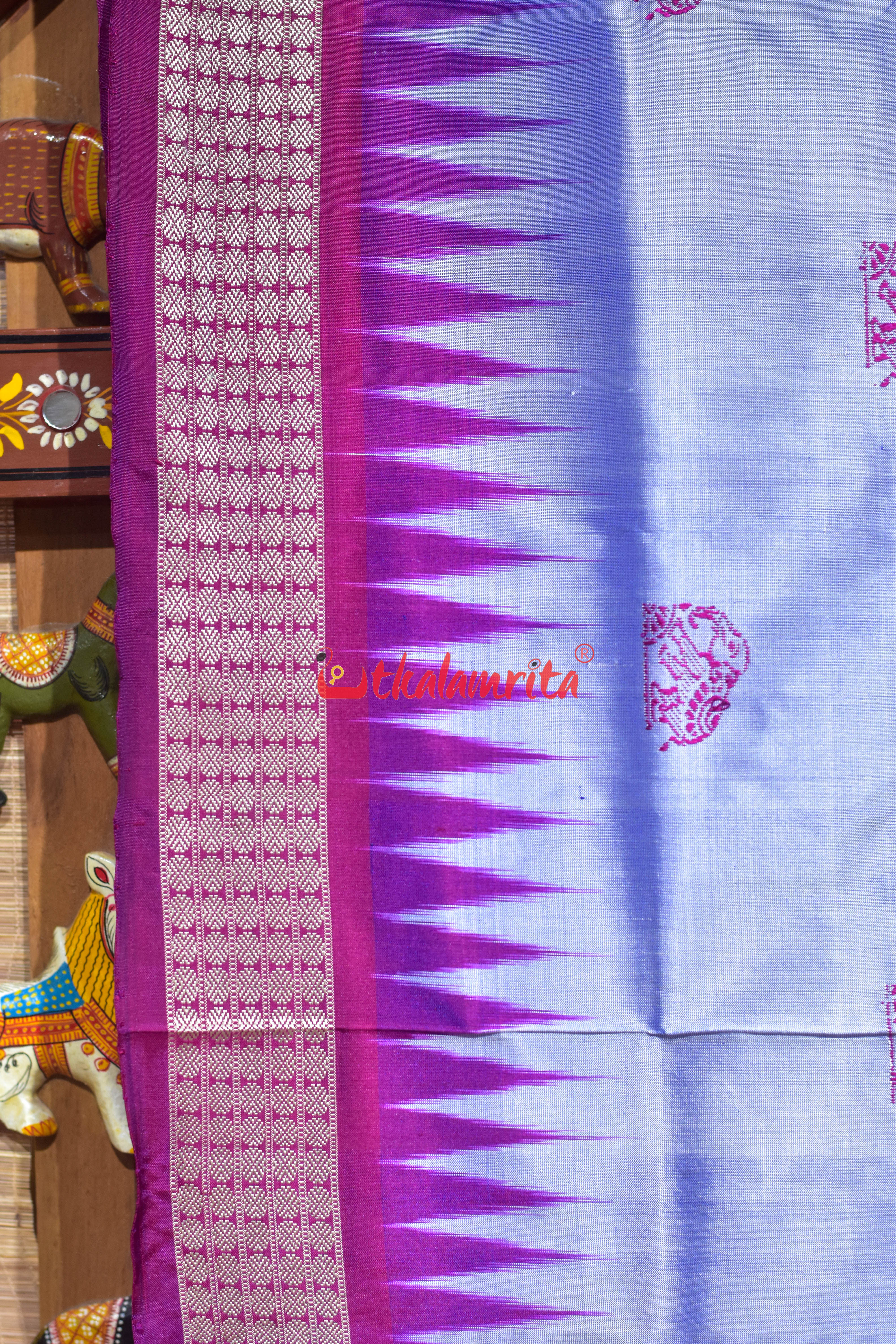 Sky Blue Elephant Bomkai Silk Saree