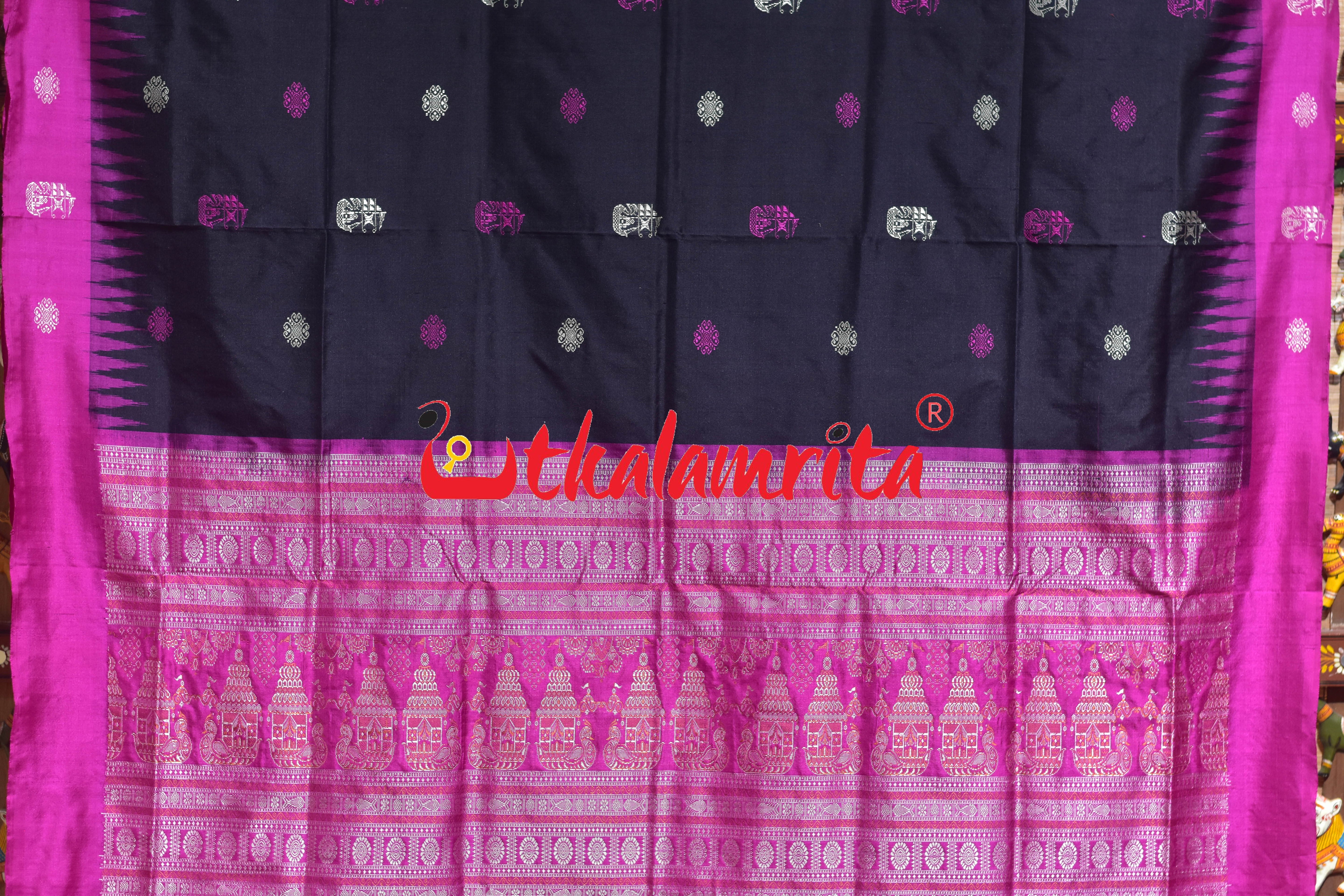 Black Magenta Boita Bomkai Silk Saree