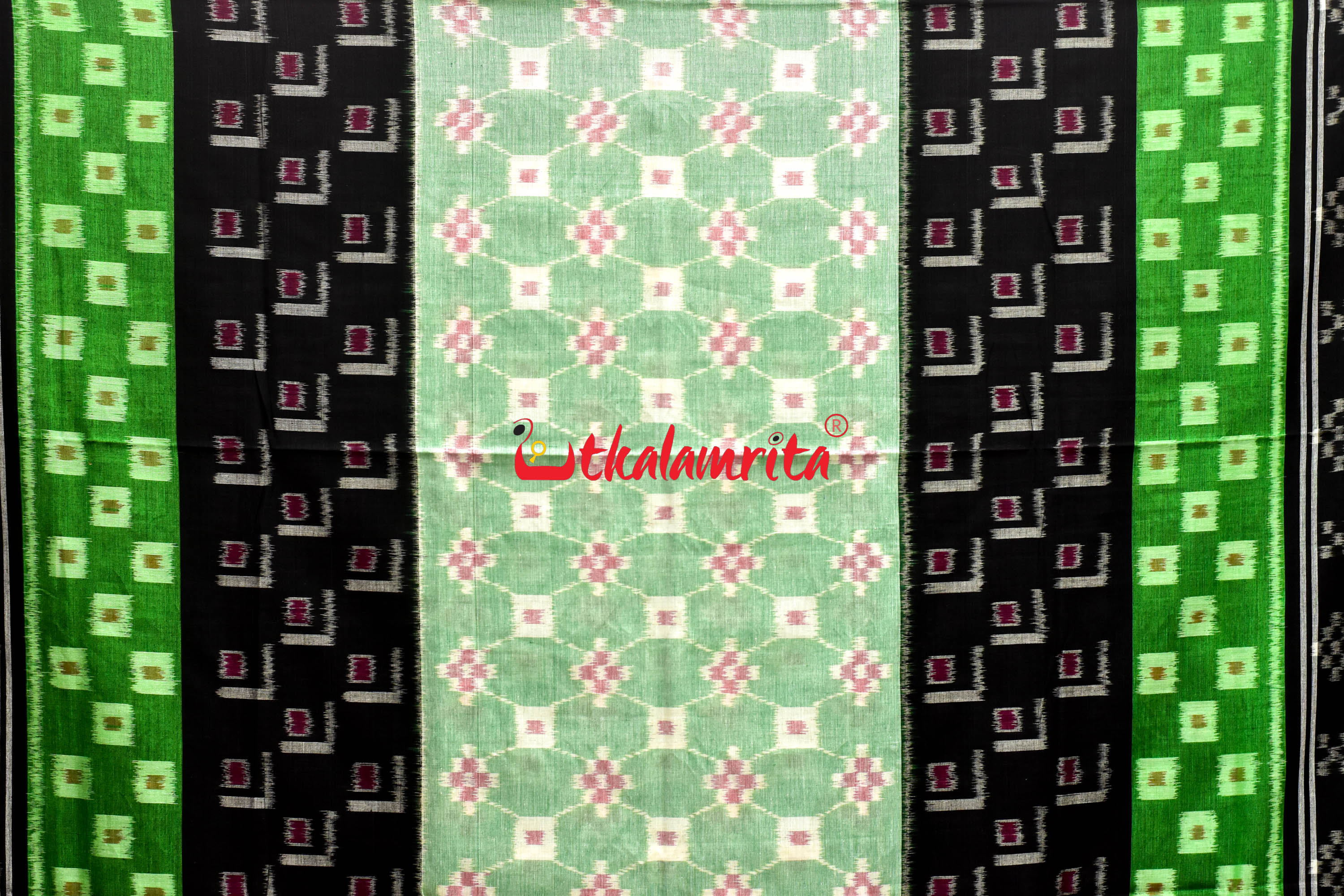 5D Green Middle Chain Khandua Cotton Saree